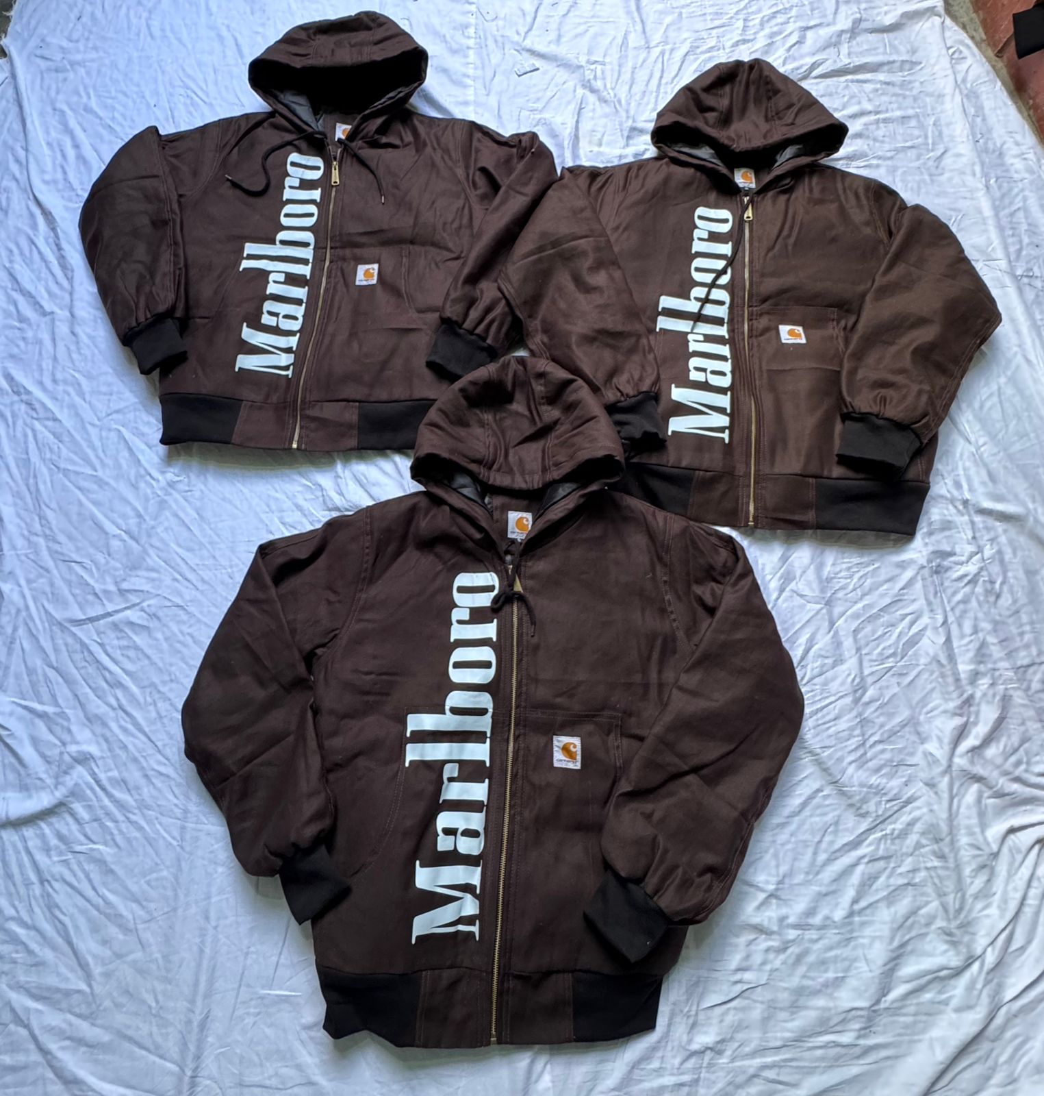 Rework Style Carhartt Chocolate Brown hooded (Marlboro print).