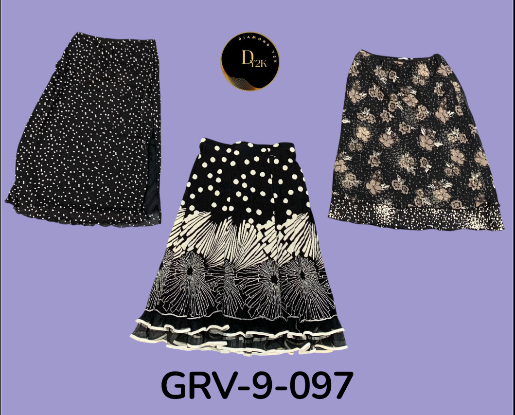 Falda de poliéster negra impresa para mujer - Estilo elegante y cómodo (GRV-9-097)