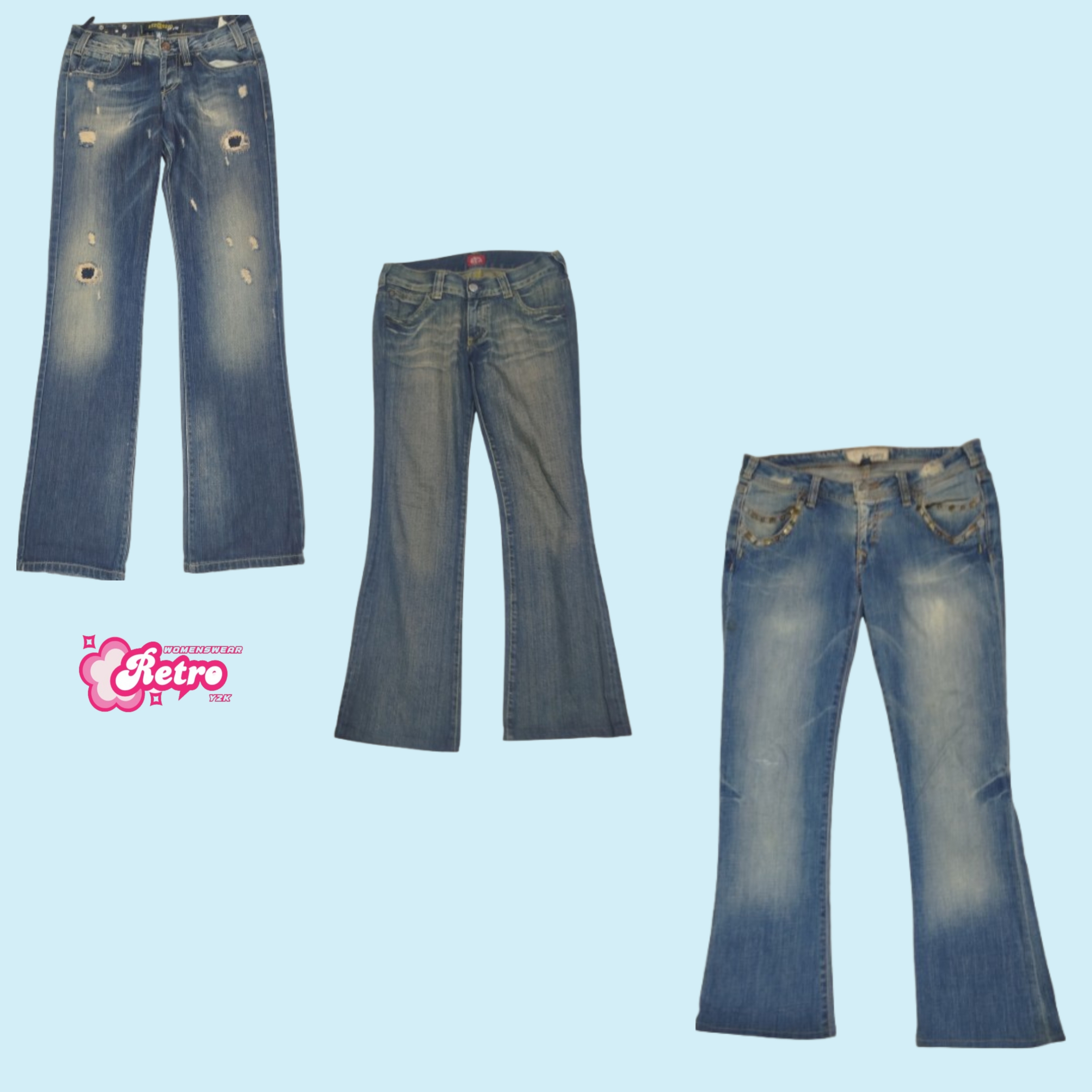 Y2K Unique Flared Denim Jeans (Sep-52)