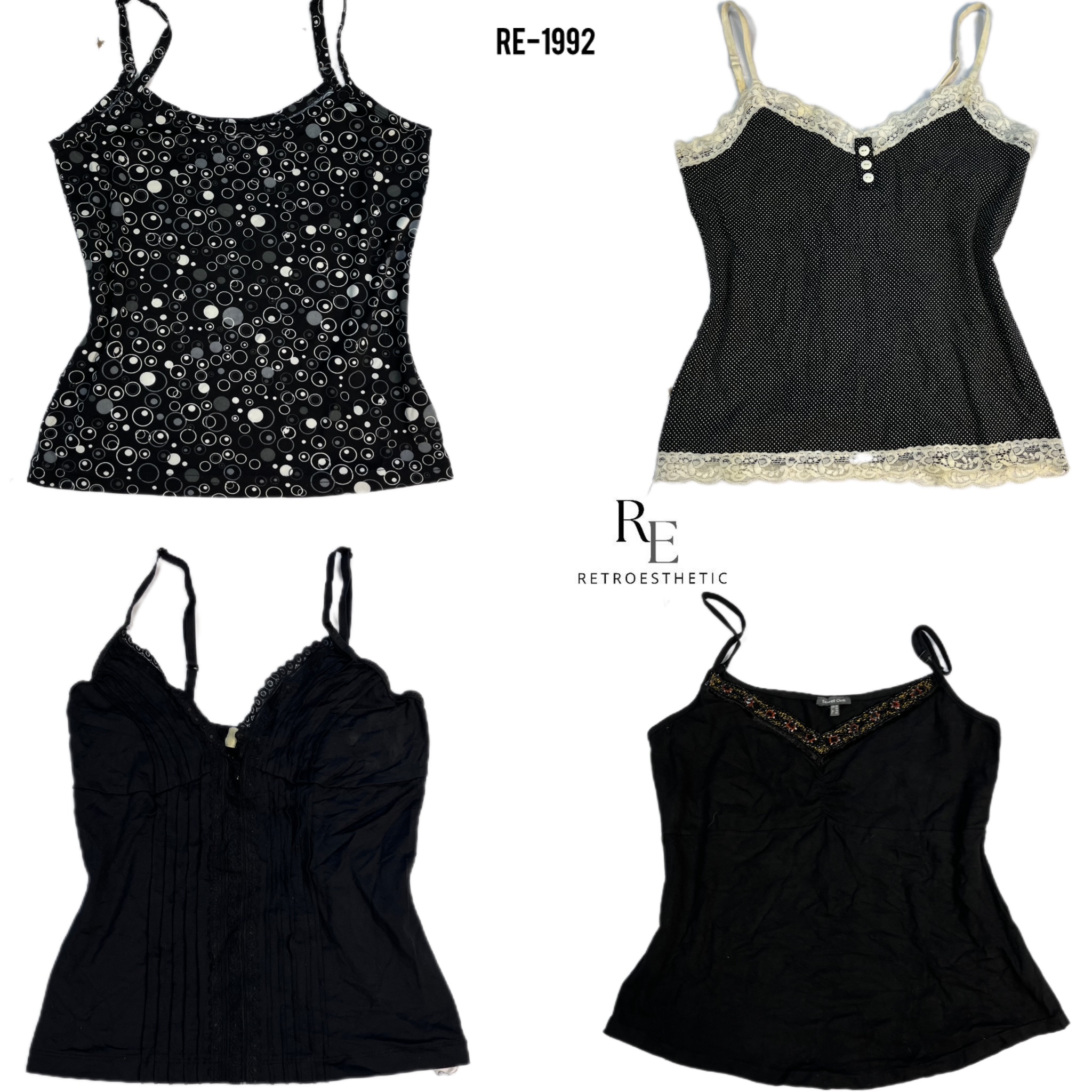 Y2K All Black Gothic Cami Tops (RE-1992)