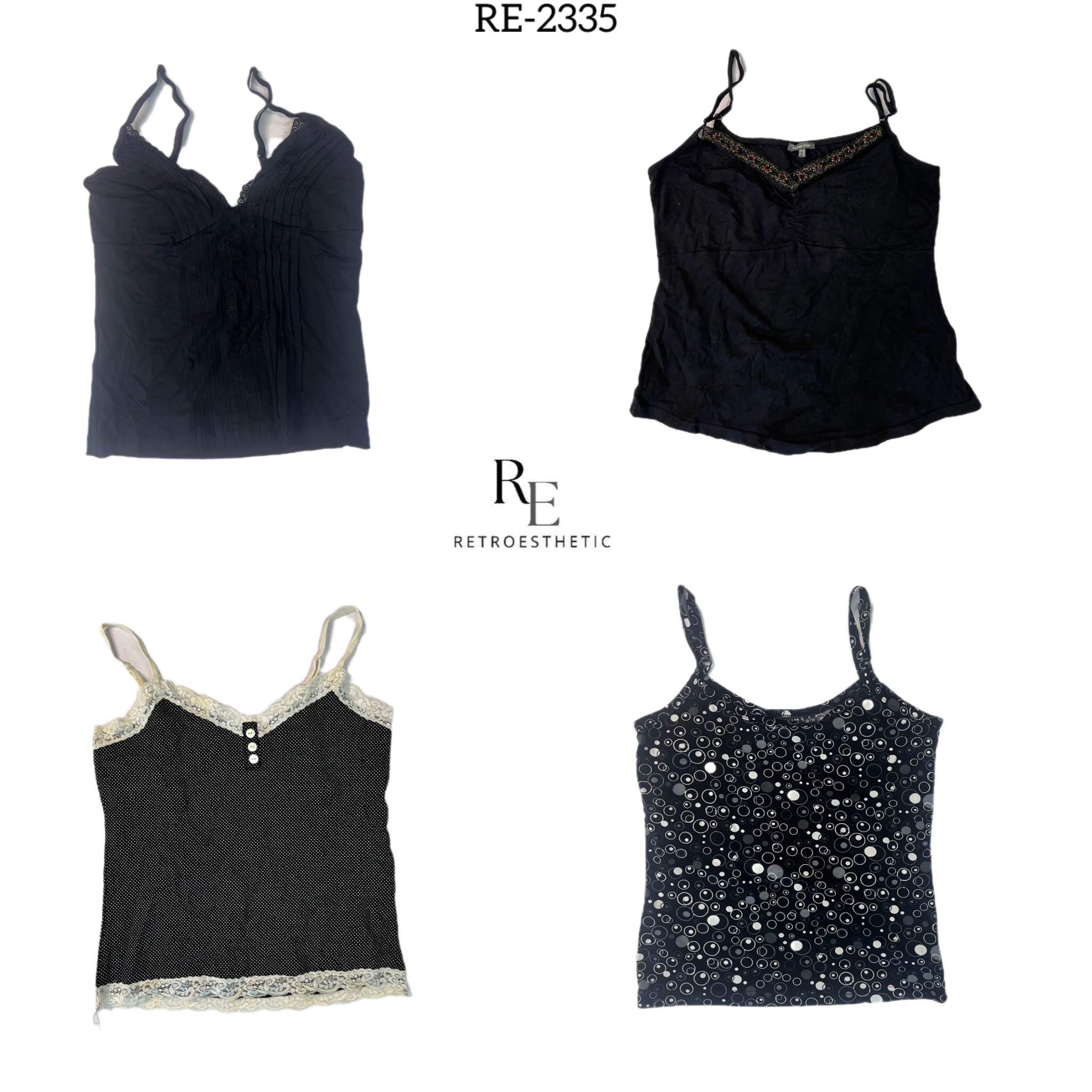 Y2K All Black Gothic Cami Tops (RE-2335)