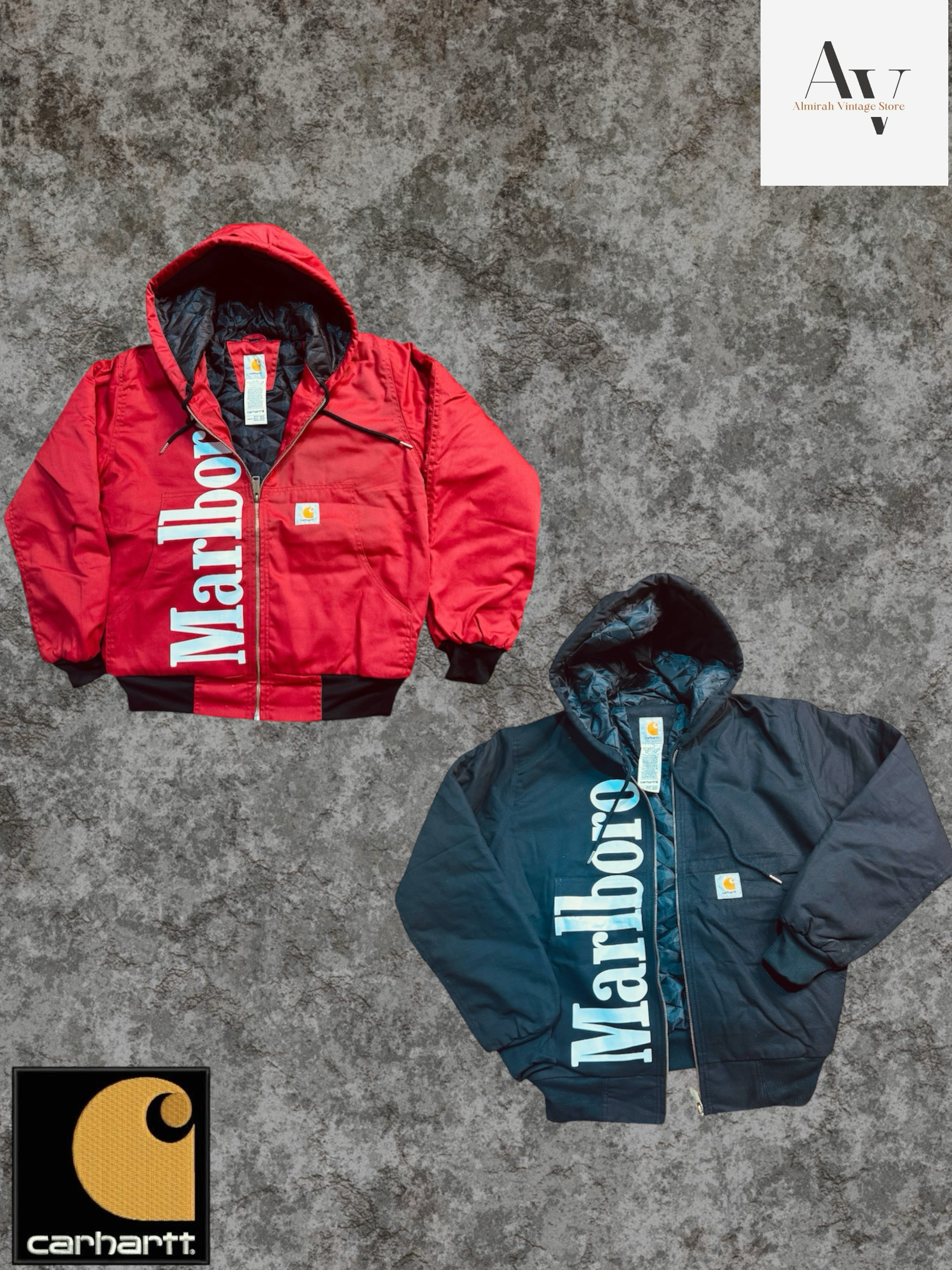 Carhartt rework style Marlboro red and black hooded jackets