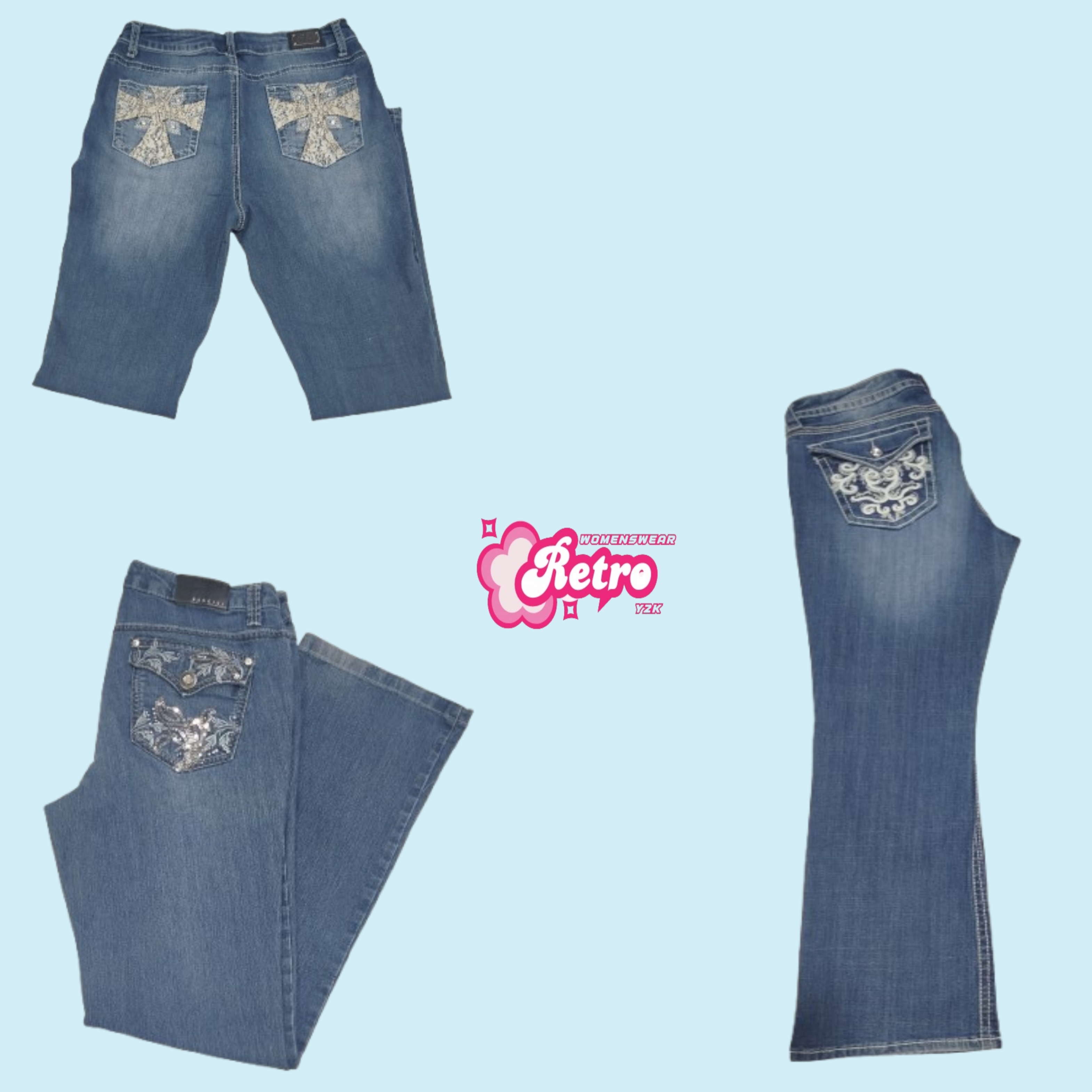 Y2K Back Verzierungen Denim Schlagjeans
