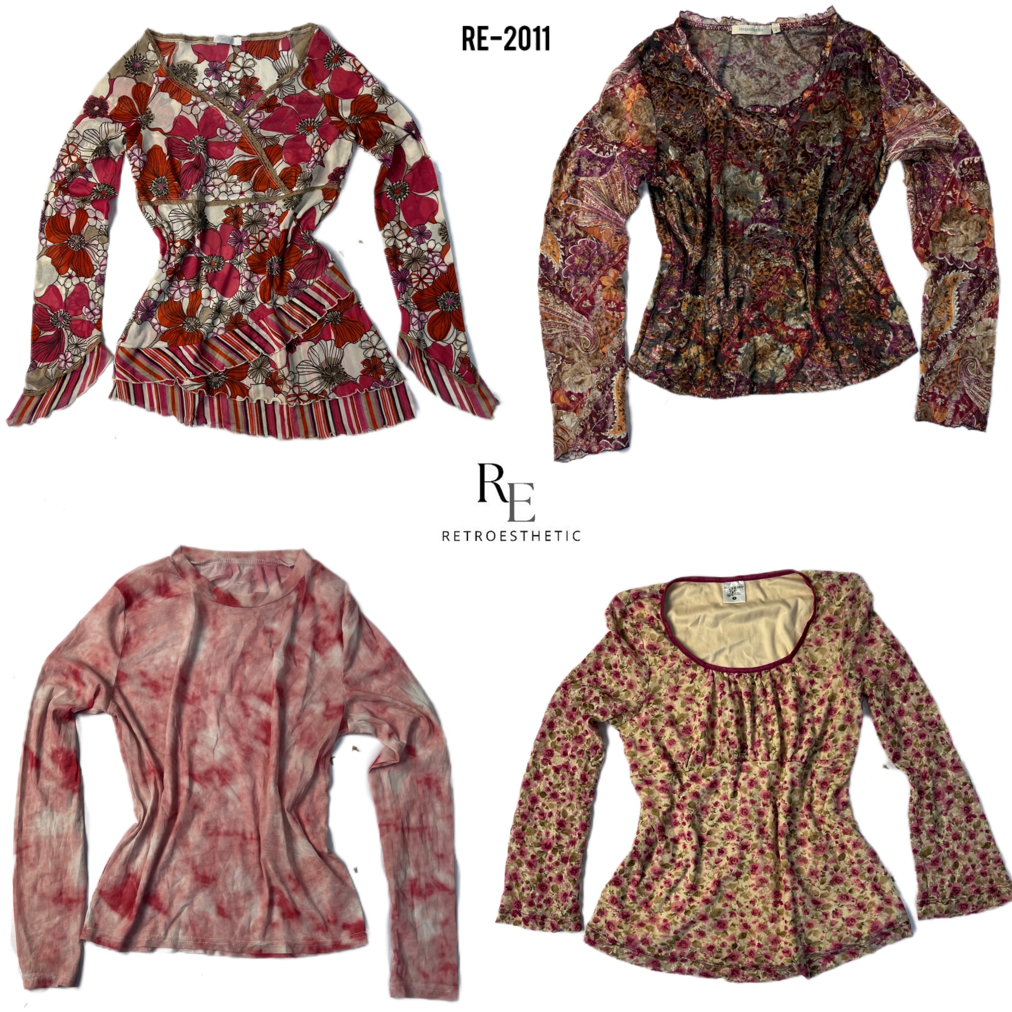 Y2K Floral Print Mesh Full Sleeve Tops (RE-2011)