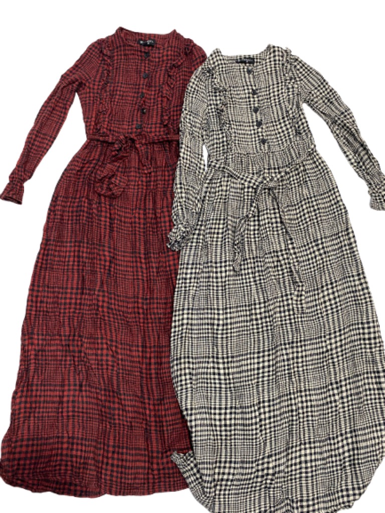 Women chequered plaid maxi long dress 14Pcs