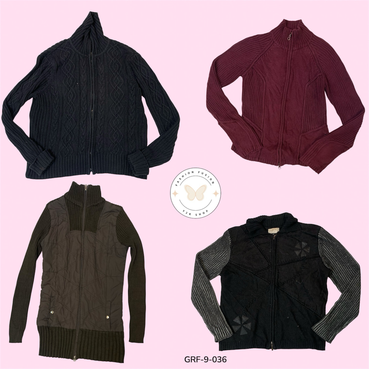 Rare Y2K Double Zip Knit Sweater – Retro Layering Aesthetic (GRF-9-036)