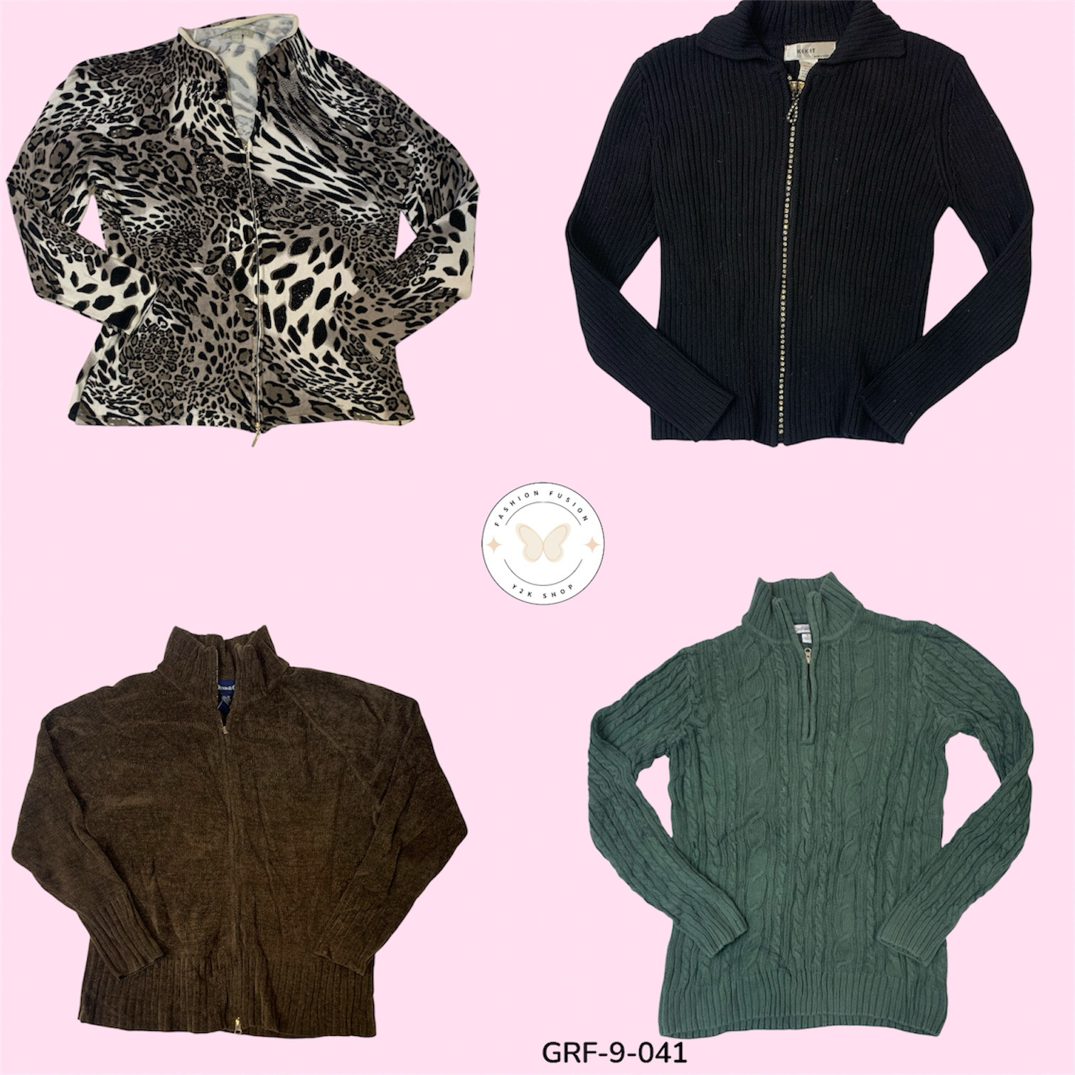 Classic Y2K Double Zip Sweater – Edgy Retro Style (GRF-9-041)