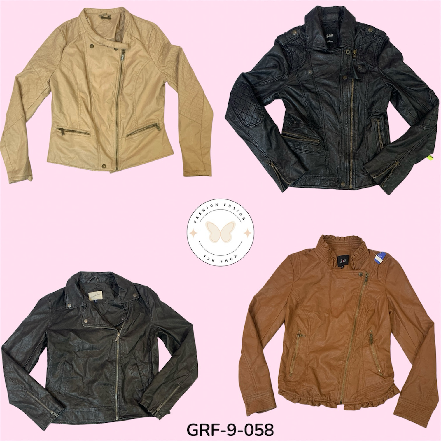 Y2K Vintage Leather Side-Zip Jacket – Classic Retro Edge  (GRF-9-058)