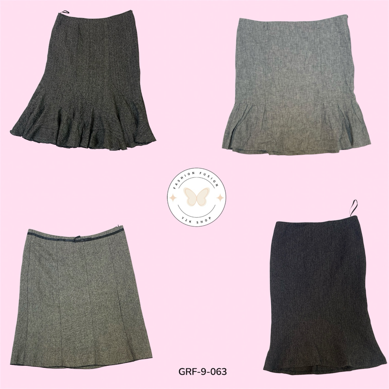 Y2K Wool Gray Skirt – Vintage Minimalist Classic (GRF-9-063)