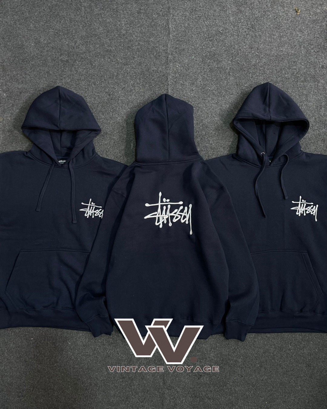 Stussy Rework Style Navy Color Pullover Hoodies - #17925