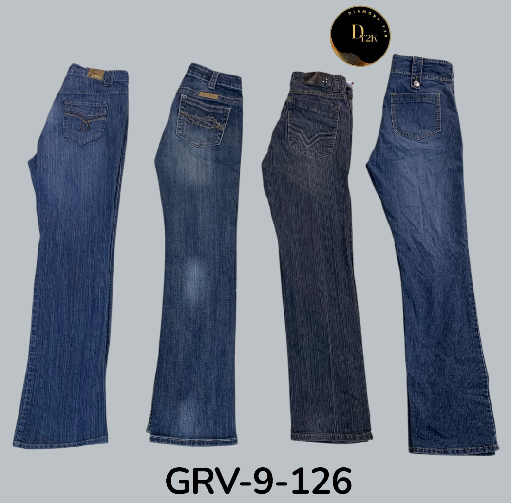 High-Waisted Blue Flared Jeans – Classic 90s Look(GRV-9-126)