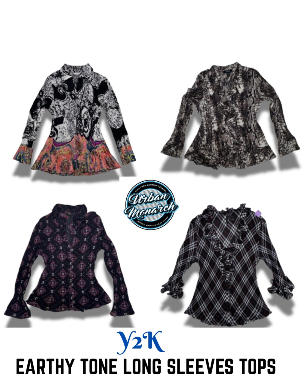 Tops de Manga Longa em Tons Terrosos Y2K - UMW0028