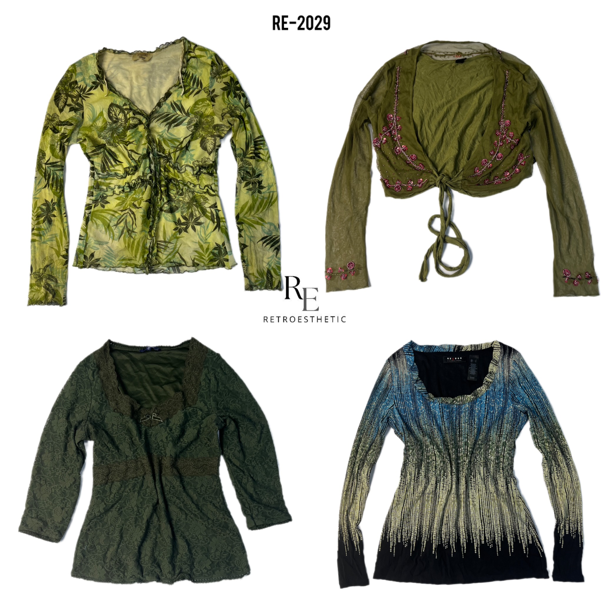 Top a maniche lunghe in mesh mix Y2K Forest Vibe (RE-2029)
