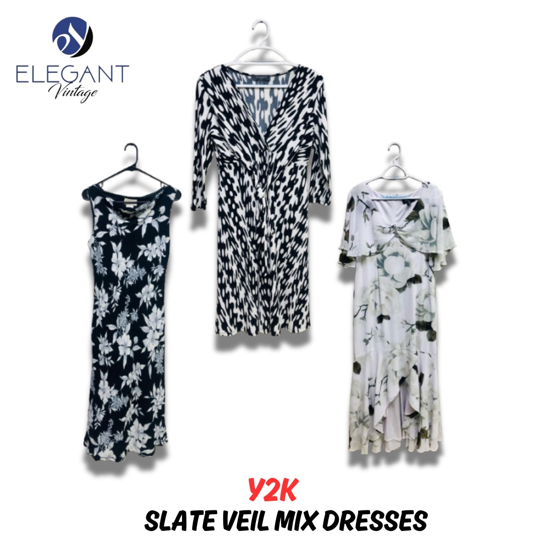 Y2K Slate Veil Mix Dresses - EV0990