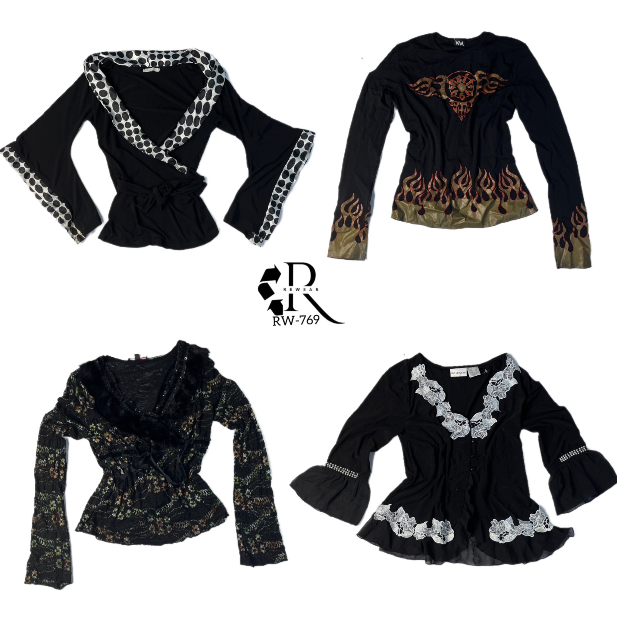 Tops Góticos Pretos Com Manga Longa Y2K (RW-769)