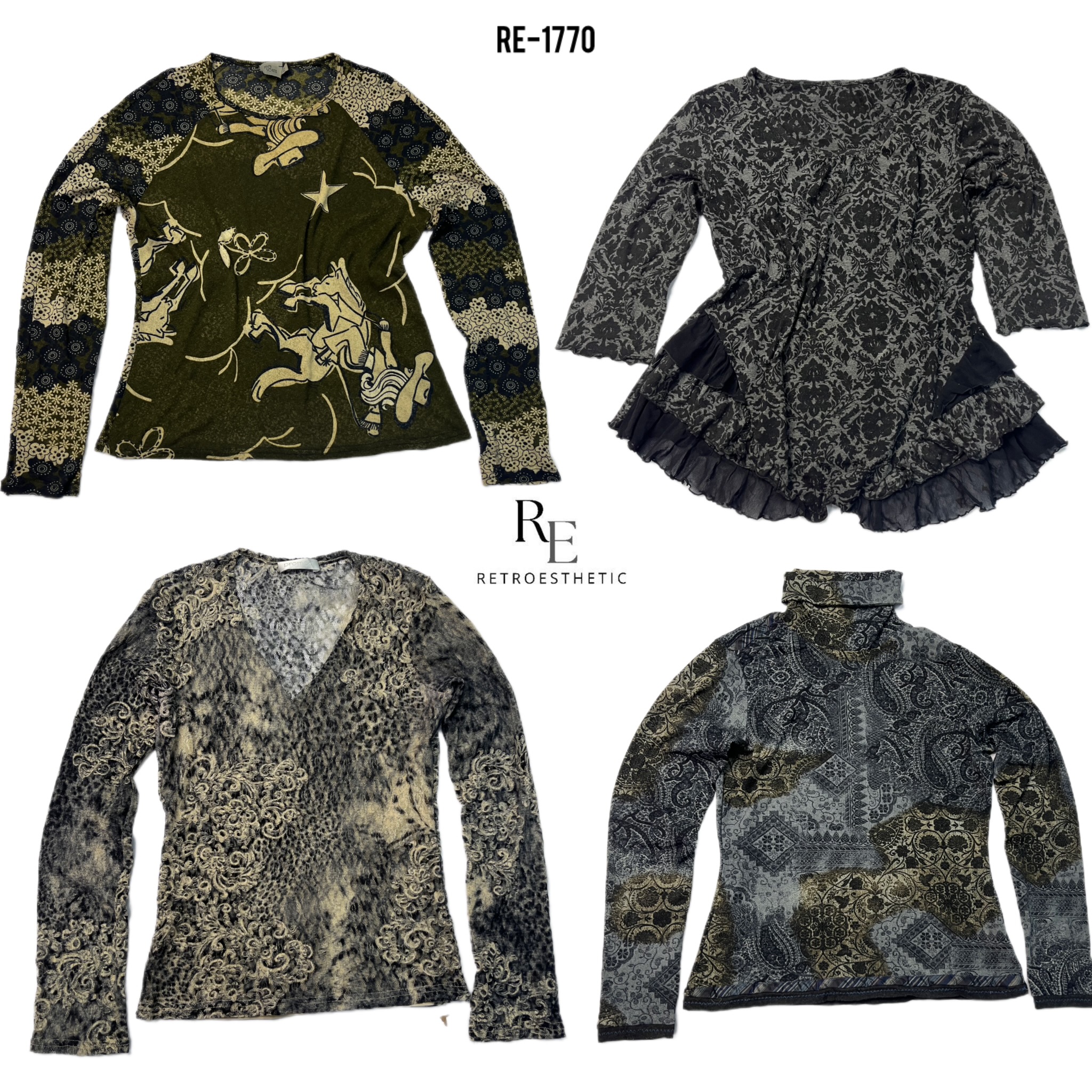 Y2K Grunge Bronze Mesh Mix Camisetas de Manga Longa (RE-1770)