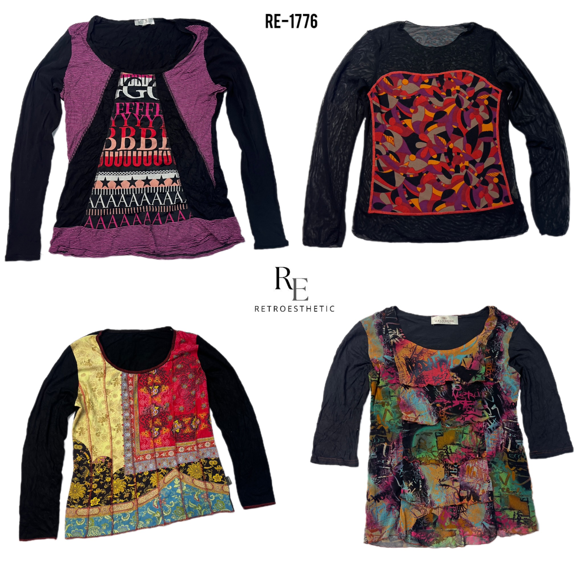 Y2K Black Graphic Pretty Full Sleeve Tops(RE-1776)