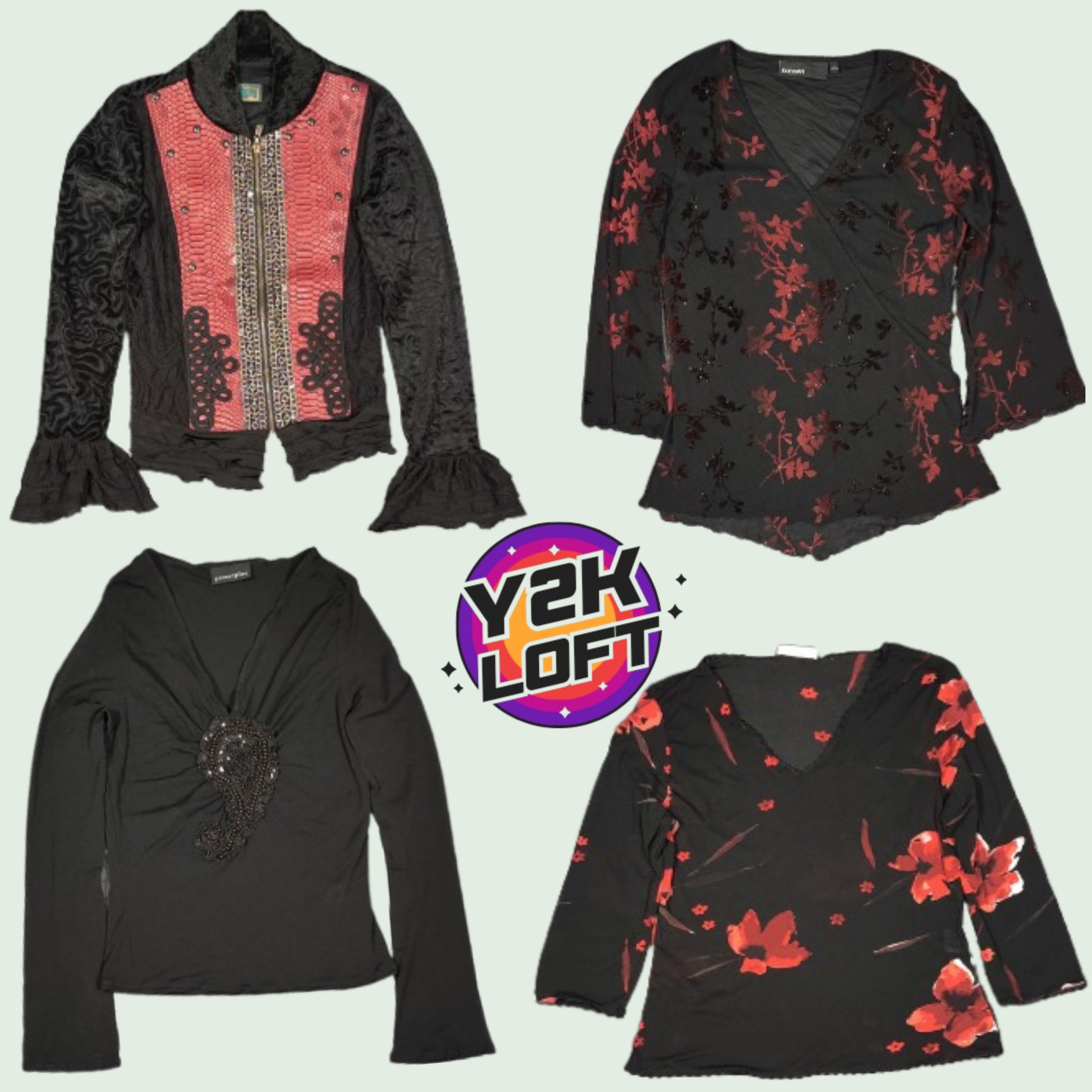 Camisetas de malla de manga larga Soft Grunge Y2K