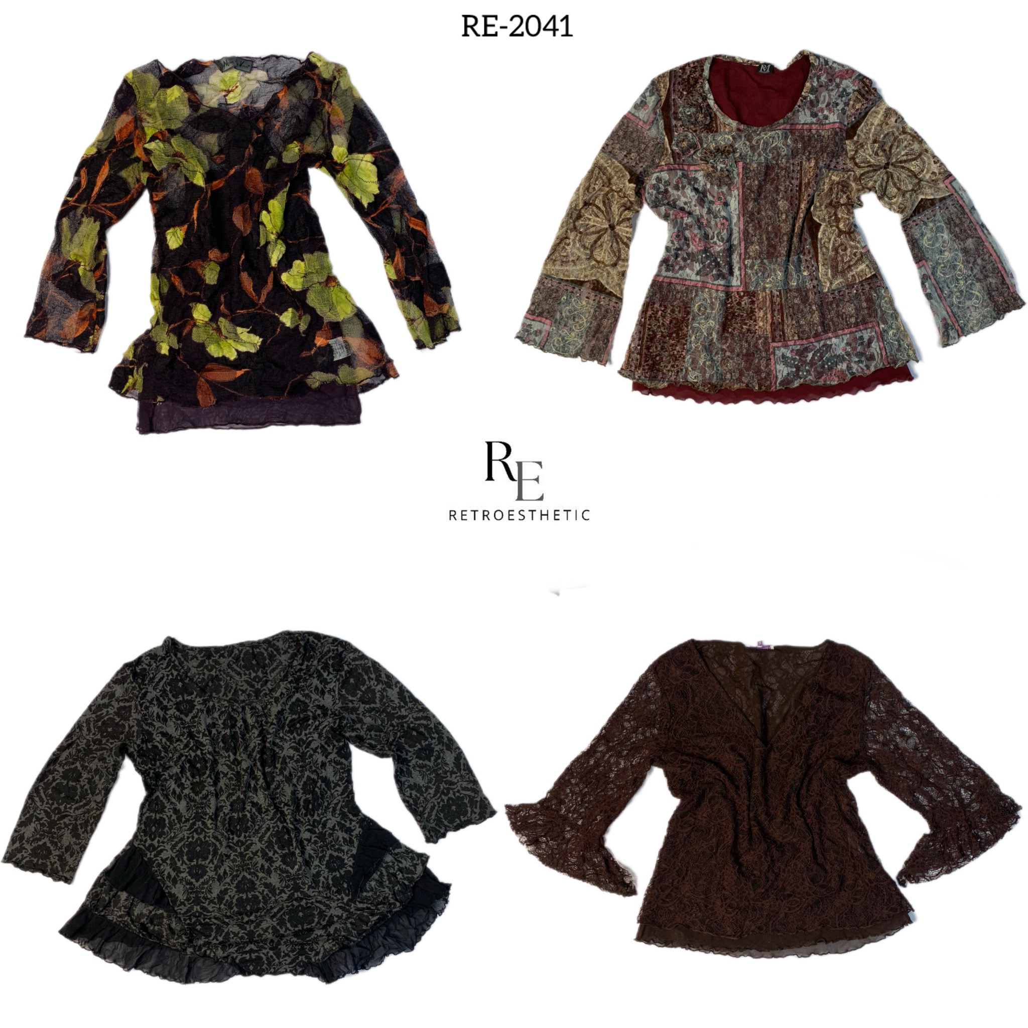 Y2K Grunge Bronze Mesh Mix Vollarm Oberteile (RE-2041)