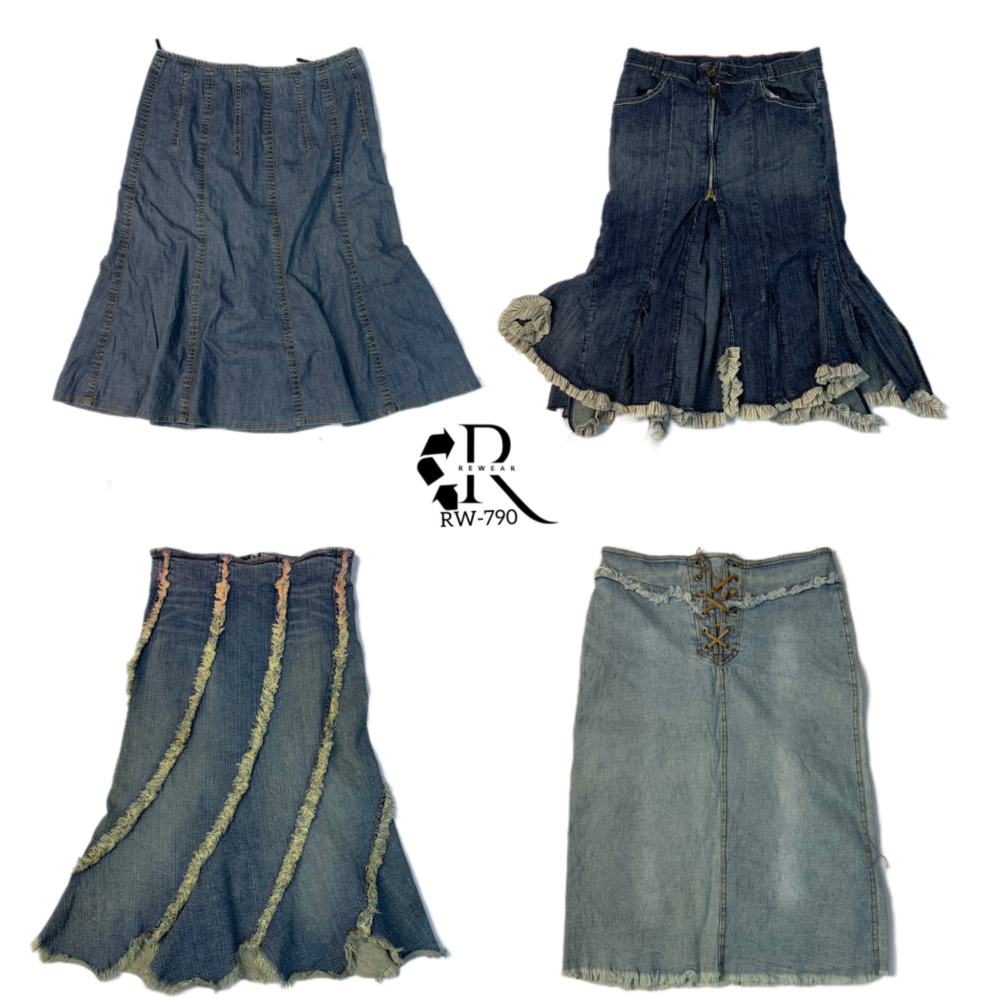 Gonne maxi in denim flirty e divertenti Y2K (RW-790)