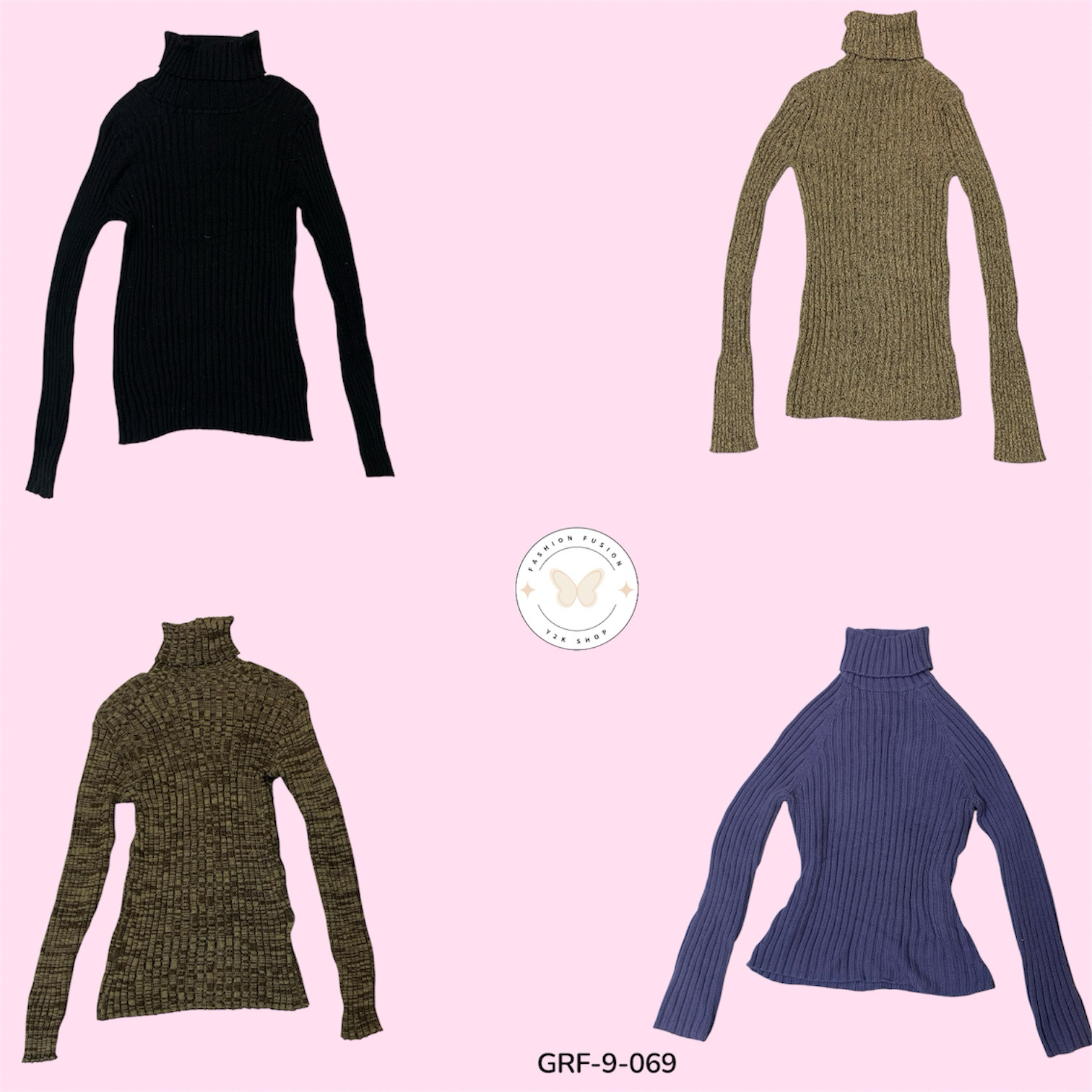 Y2K Classic Hi-Neck Knit Sweater – Retro Cozy Style (GRF-9-069)