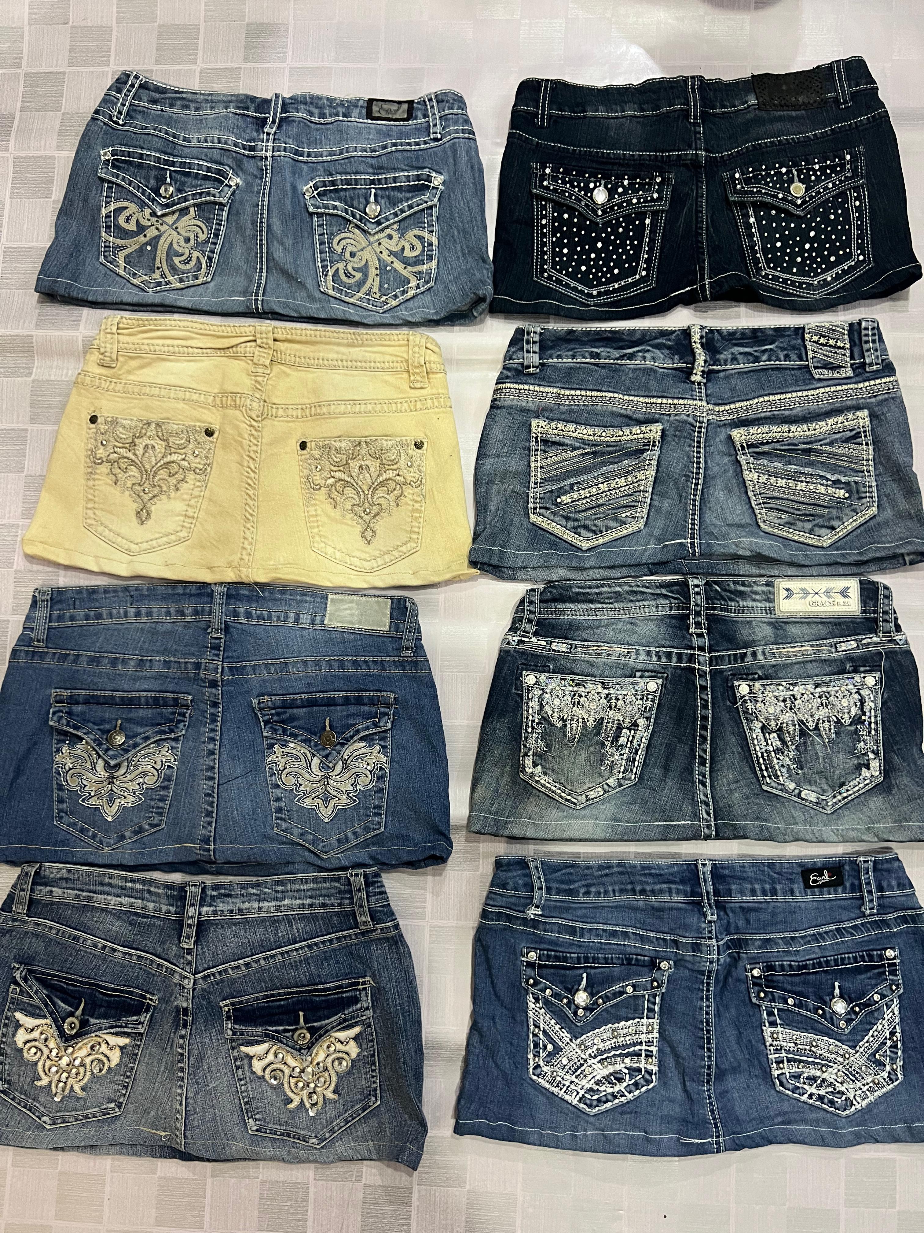 R135 Upcycled Ladies Y2k Embellished Mini Skirts