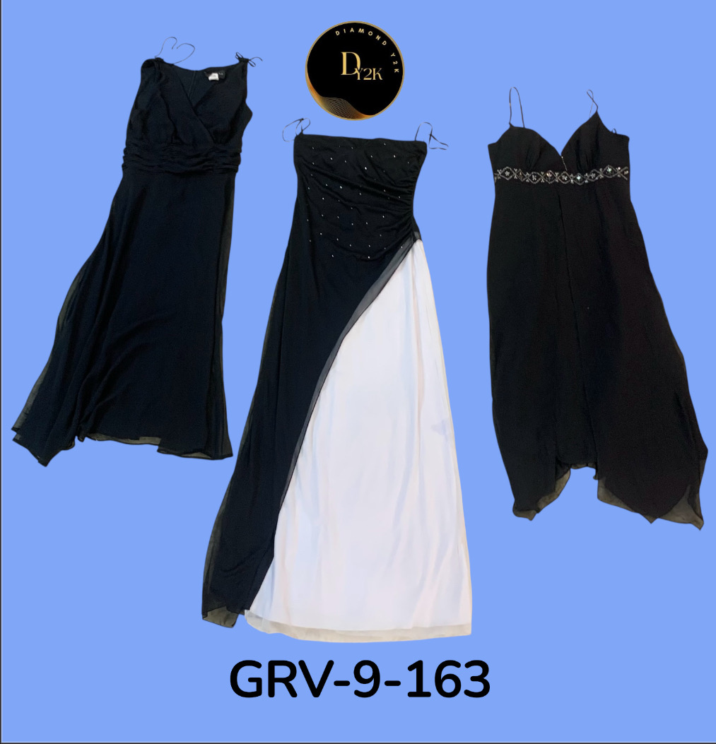 Schwarz & Weiß bedrucktes gesticktes Polyesterkleid – Eleganter Y2K-Stil (GRV—9—163)