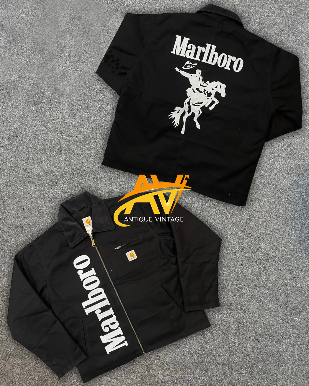 「Carhartt X Marlboro Rework Style ブラック カラー デトロイト ジャケット」