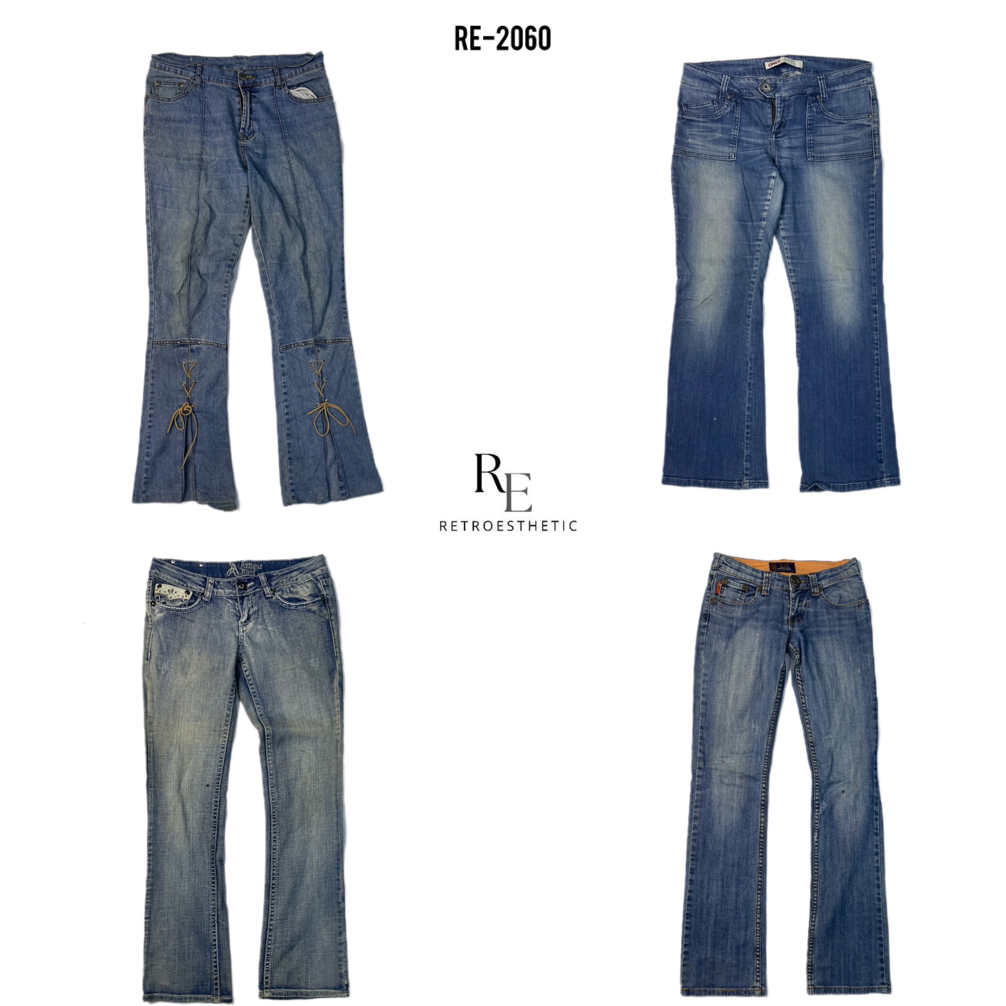 Jean évasé en denim de l'ère Cyber Girl Y2k (RE-2060)