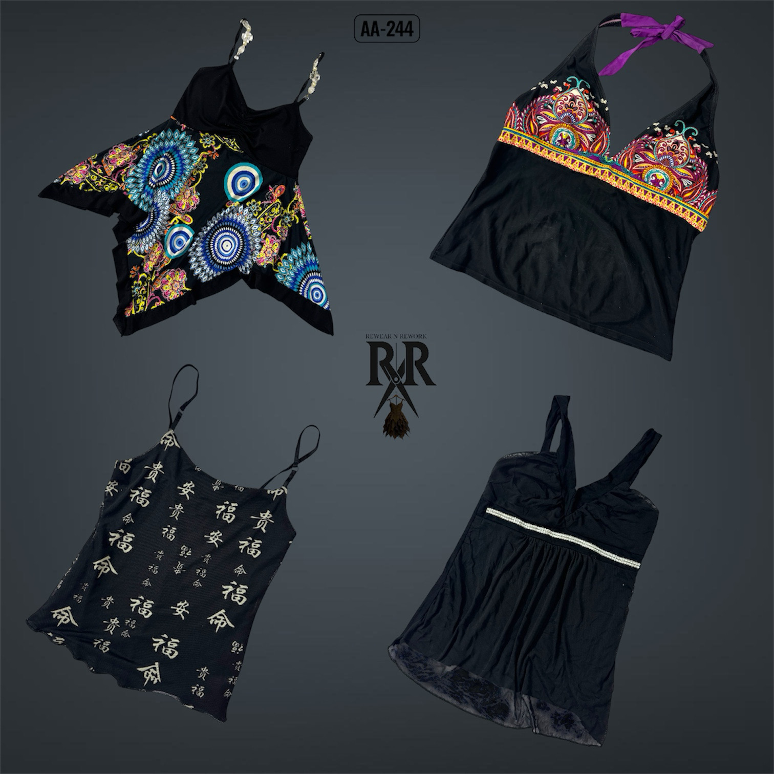 Y2K All Black Rave Cami Tops (AA-244)