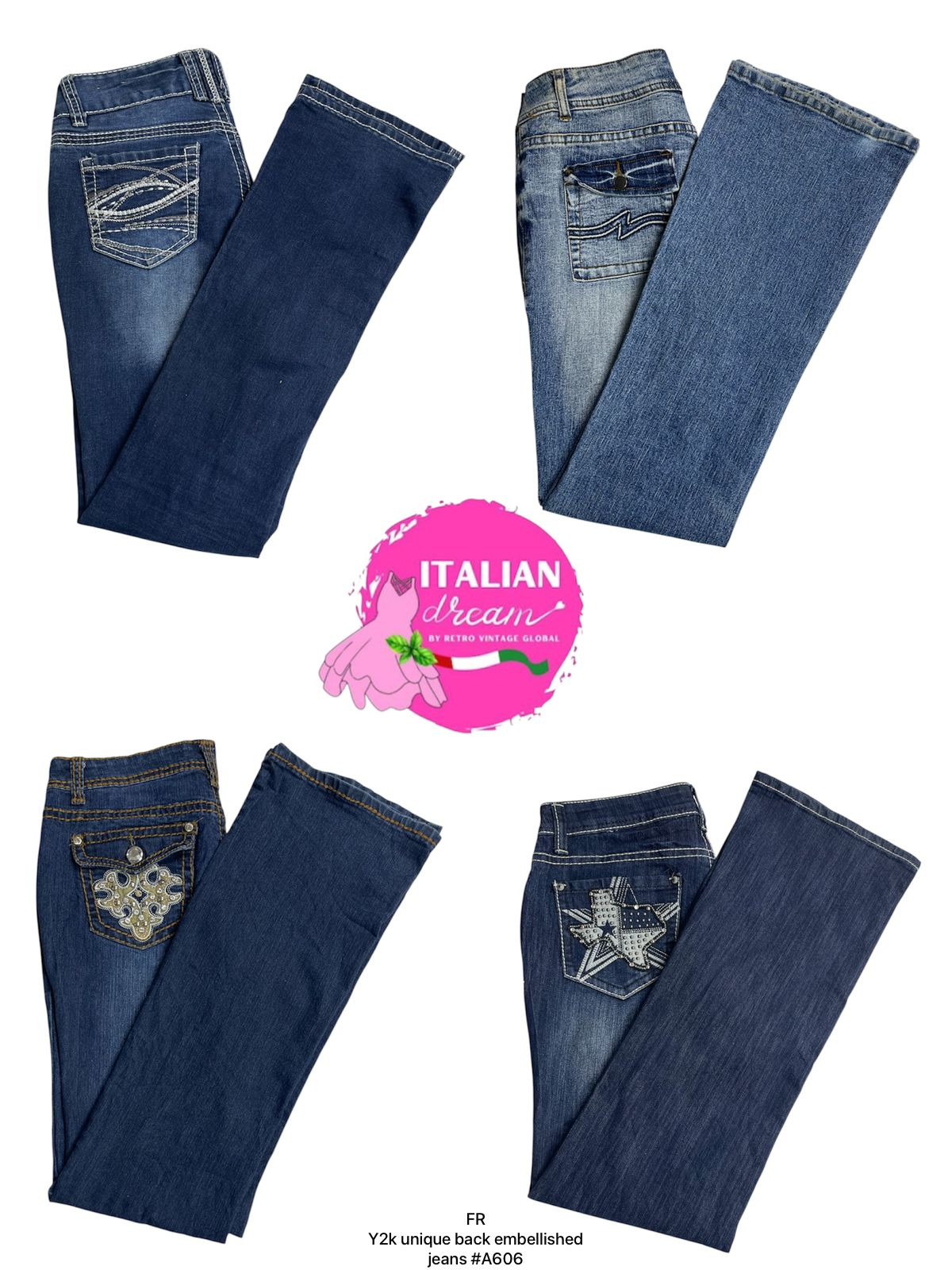 Y2k einzigartige bestickte Jeans