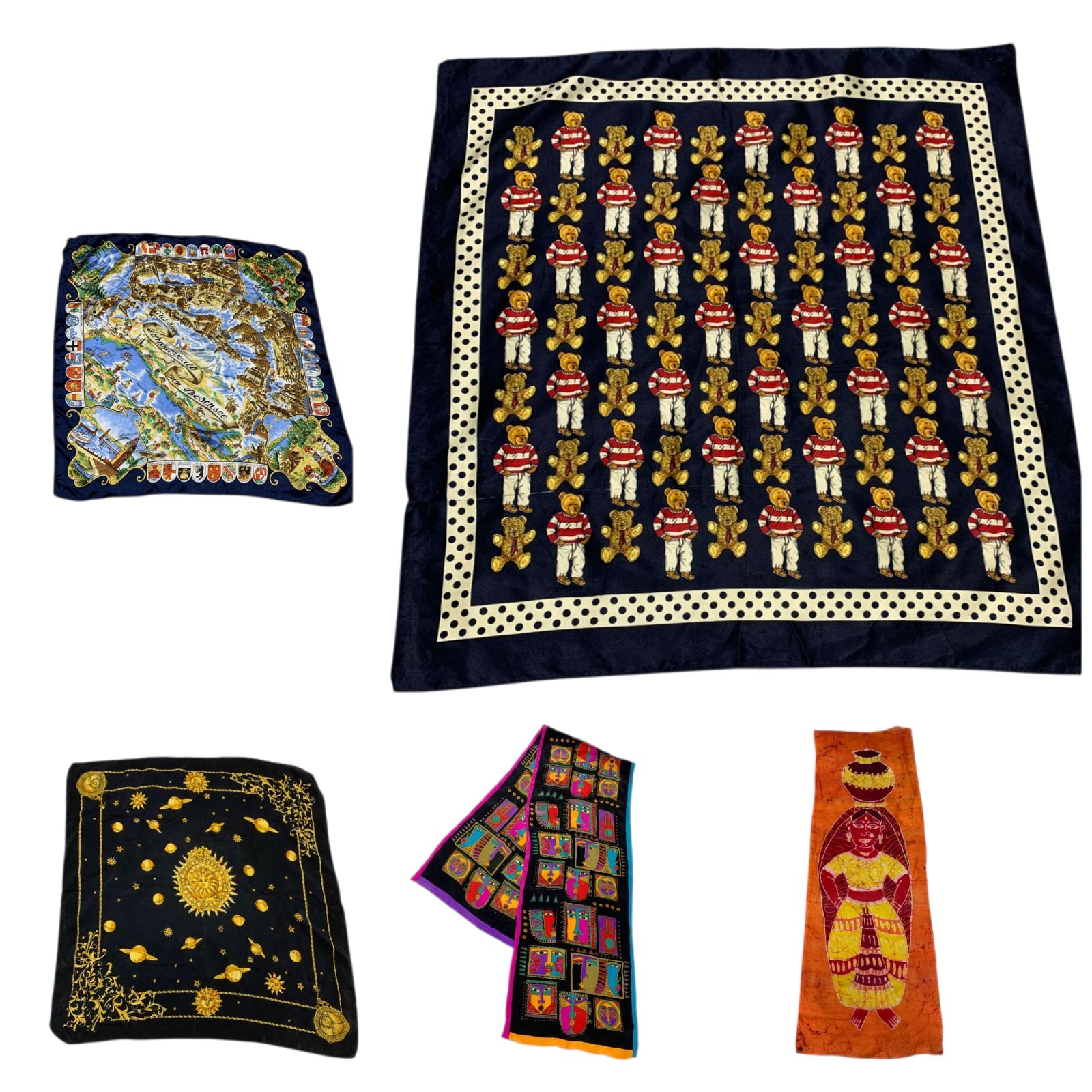 Vintage Short Scarves – 100% Silk & Polyester Mix – Multicolor Square Scarfs