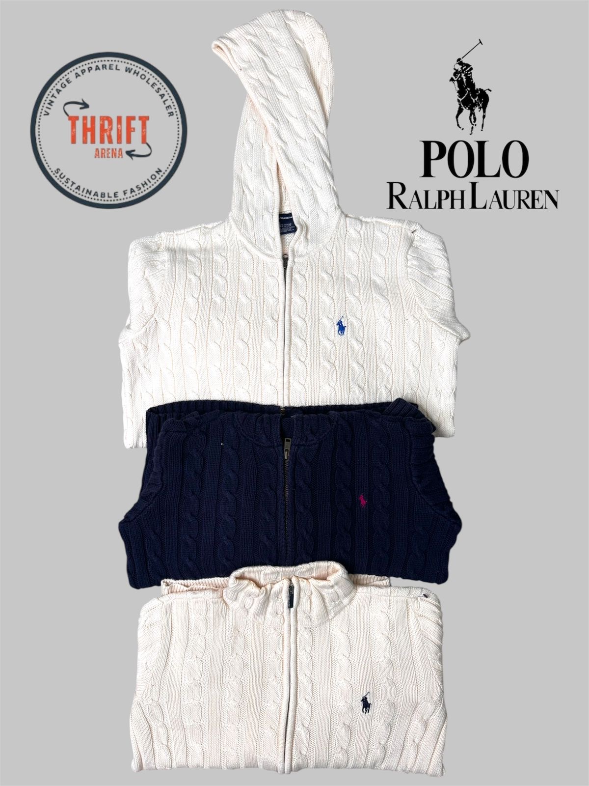 T1573 Ralph Lauren ケーブルニット フルジップ