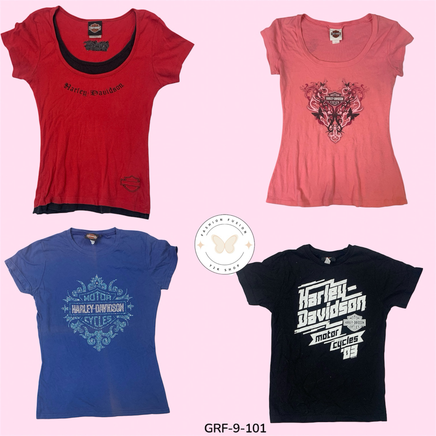 Y2KハーレーダビッドソングラフィックTシャツ - ヴィンテージバイカースタイル (GRF-9-101)