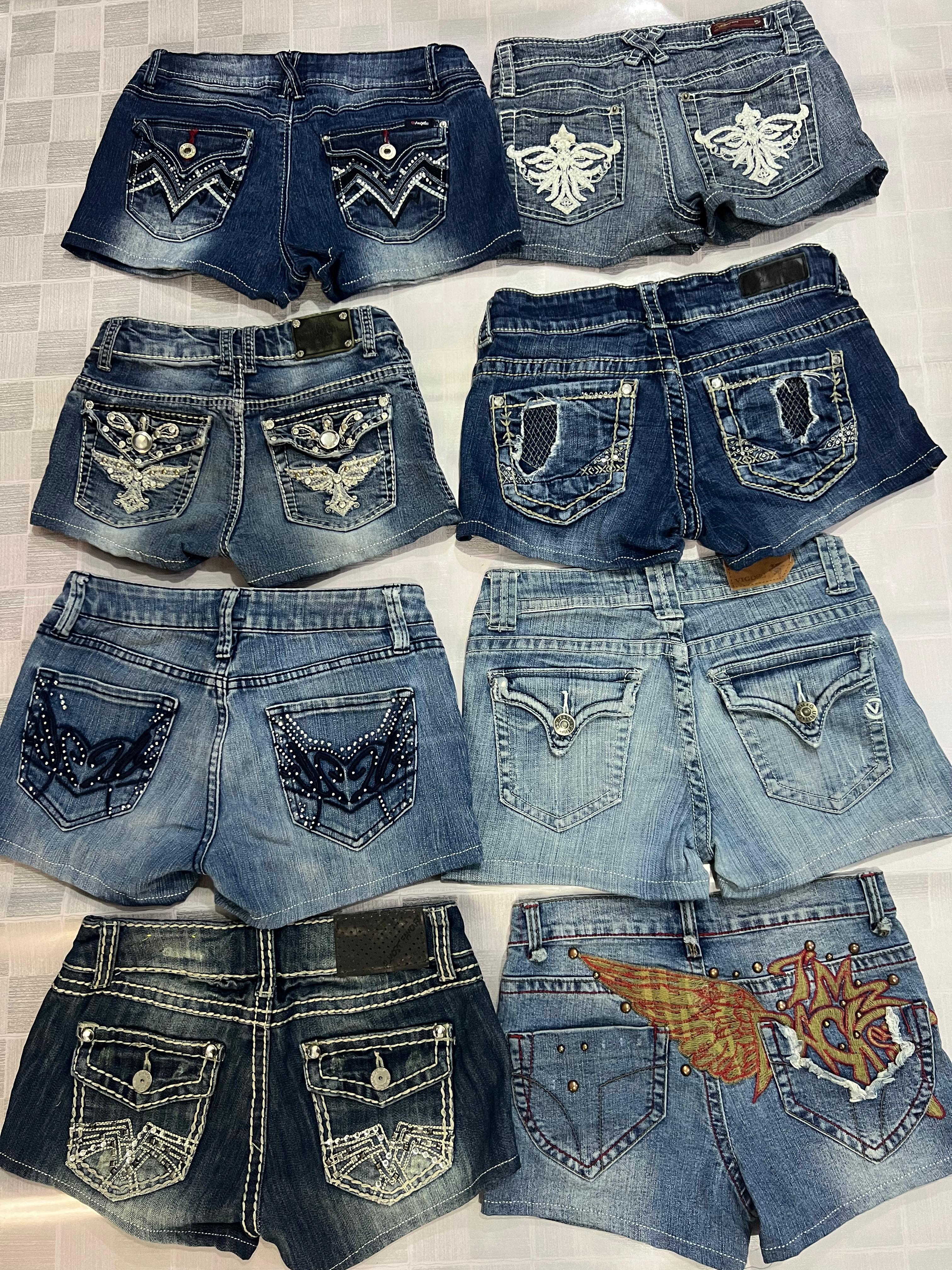 R142 Pantaloni Corti Sexy Decorati Y2k Riciclati per Donne