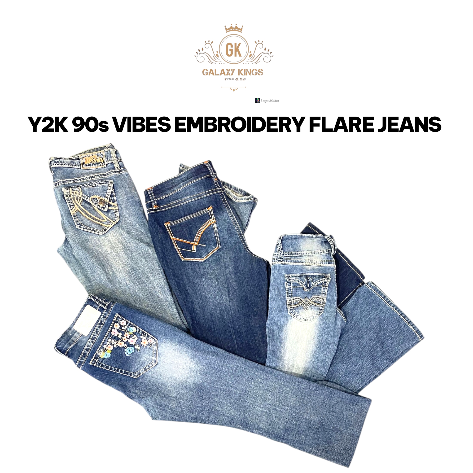 Y2K 90s Vibes Embroidered Flare Jeans