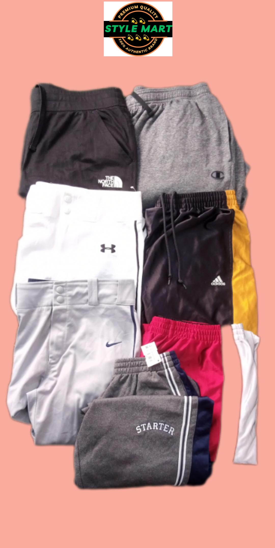 The northface,Nike,Adidas,under armour,champion,starter track pants