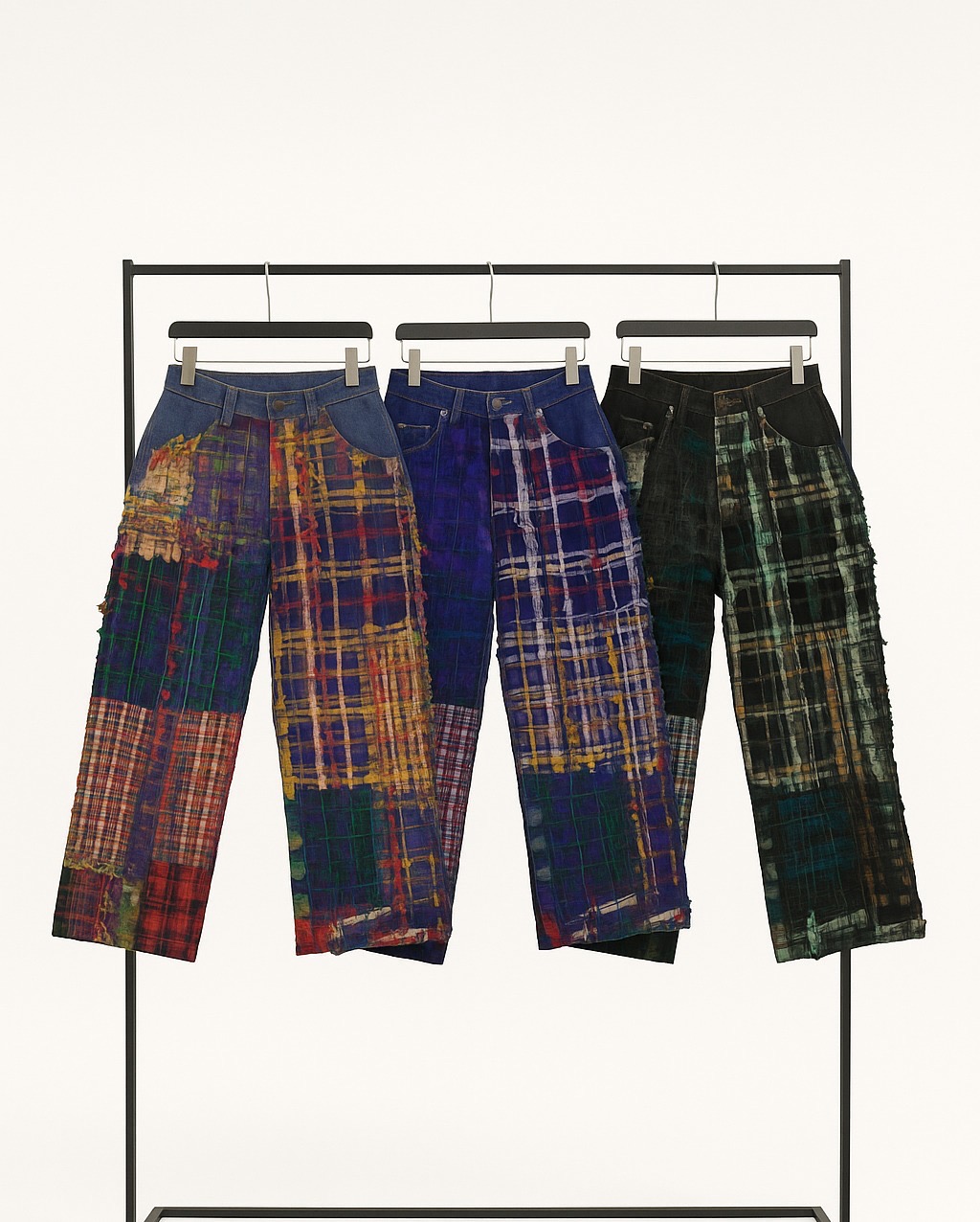 Pantaloni in denim patchwork Boro riciclato