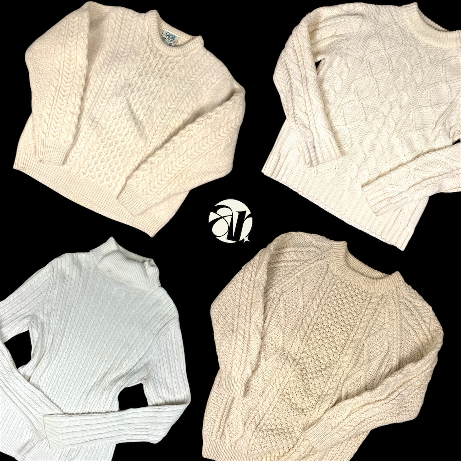 「コージーニュートラルセーターバンドル | ケーブルニット、タートルネック、ヴィンテージ & モダン | インディーグラノーラ美学」