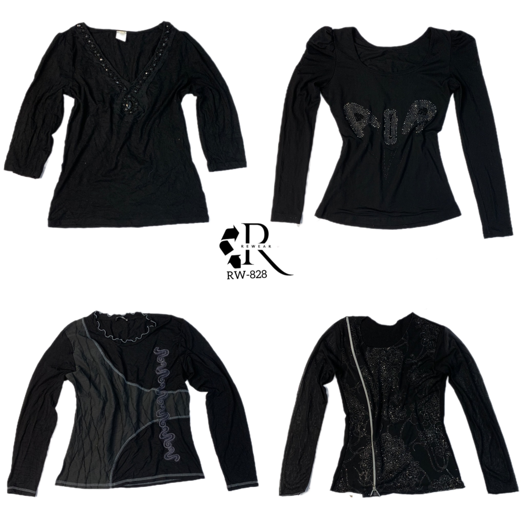 Y2K Black Rave Magliette a maniche lunghe (RW-828)