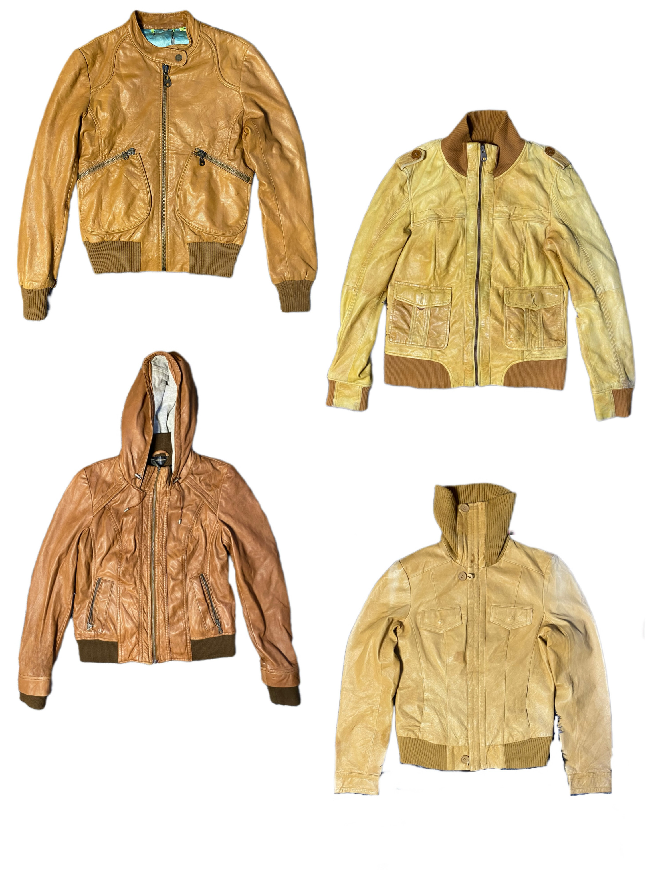 Authentic Y2K Cream Leather Utility Jacket - Early 2000s Fashion  (TS-1016)