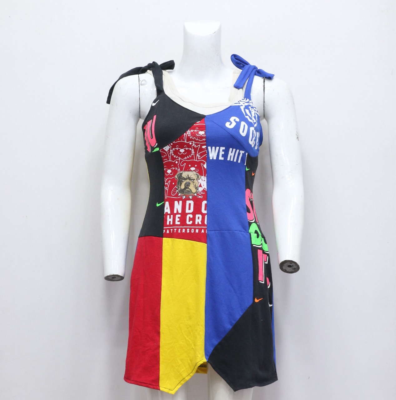 CR597 Upcycled Patchwork Fusion Mini Kleid