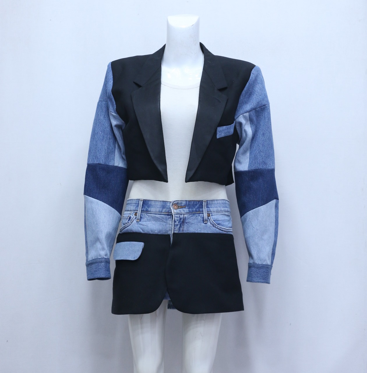 CR600  Upcycled Denim Fusion Set – Cropped Blazer ..