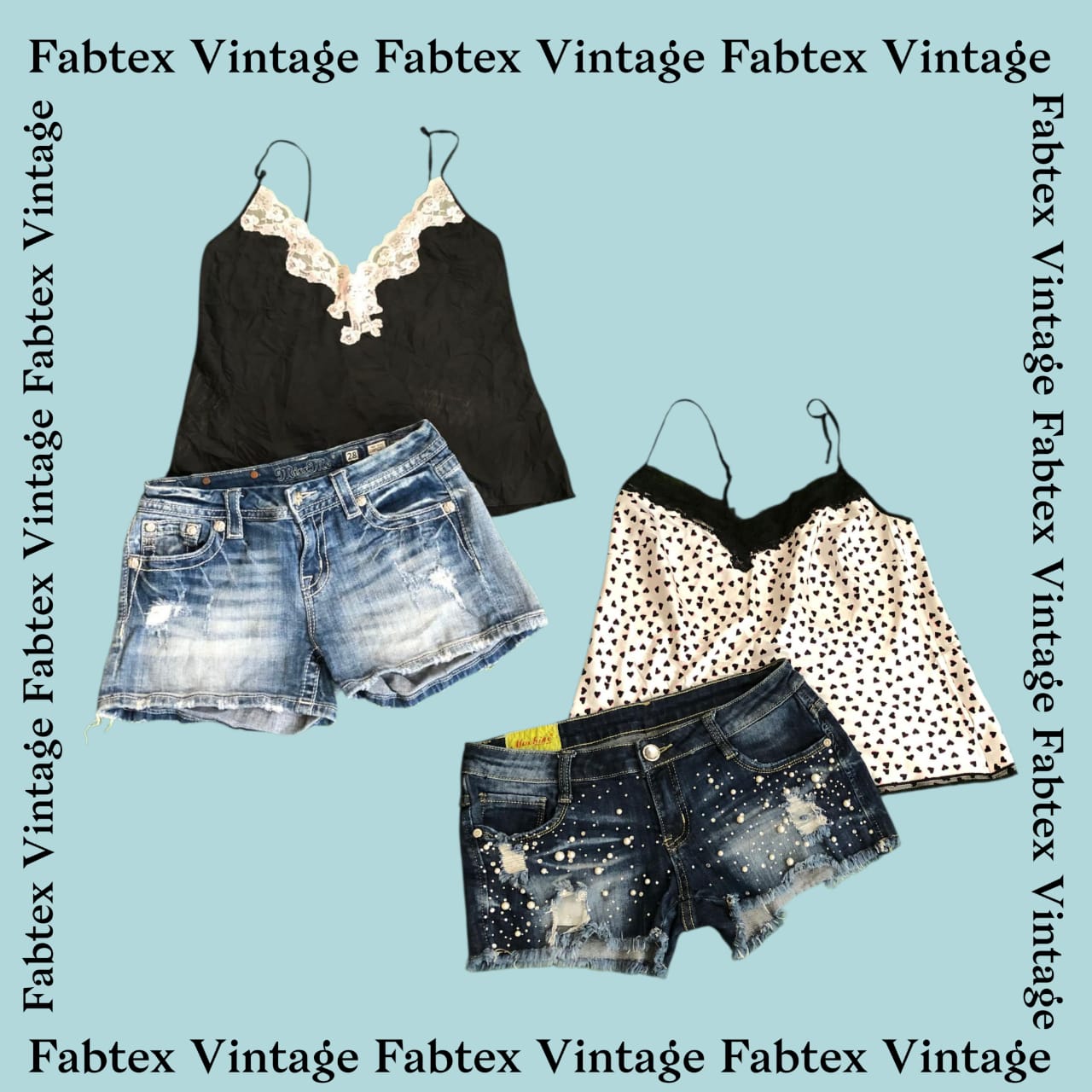 (FV-014) Y2k Silk Cami & Denim sexy Shorts