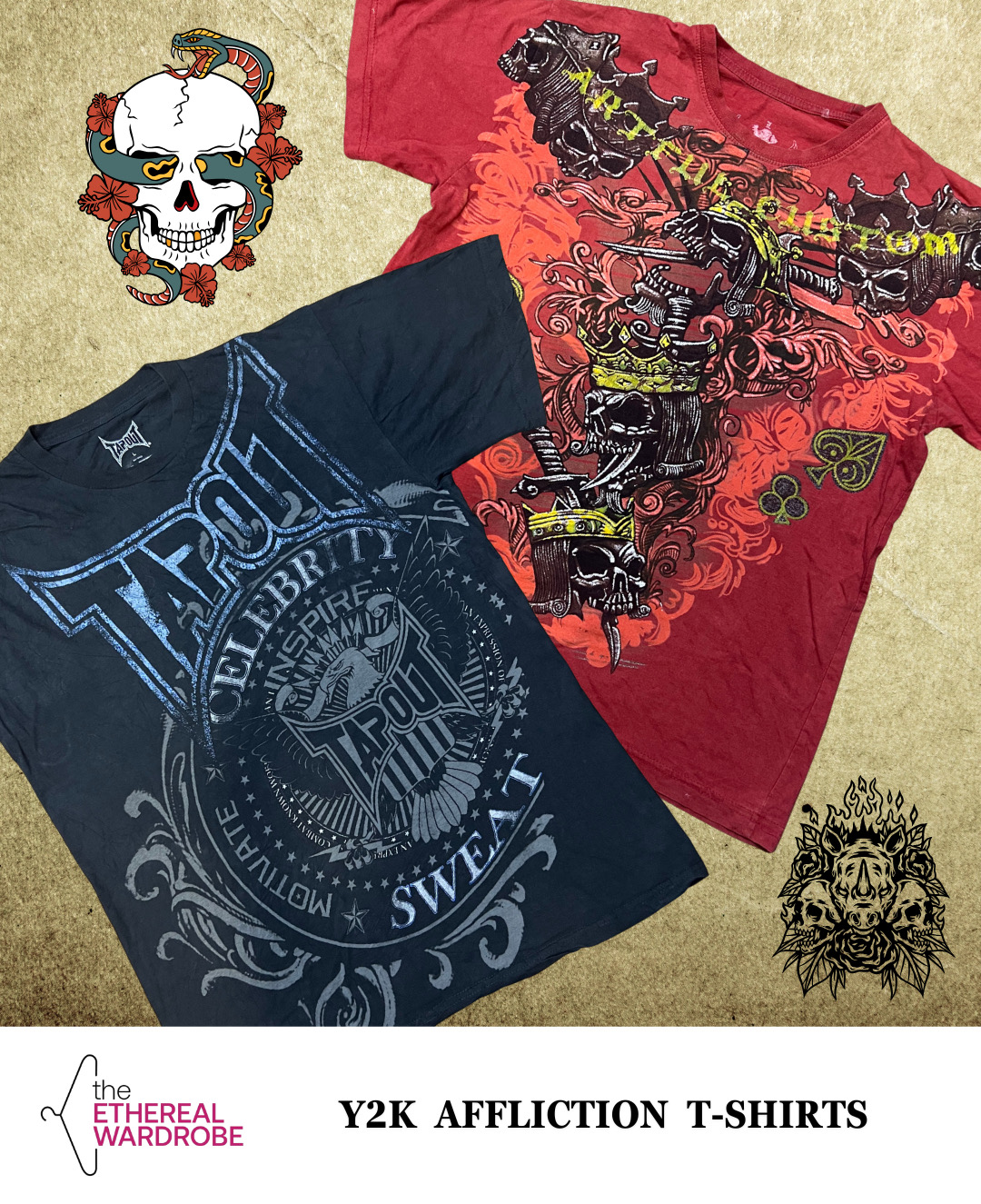 y2kプレミアムアフリクションスタイルTシャツ（TAPOUTを含む）