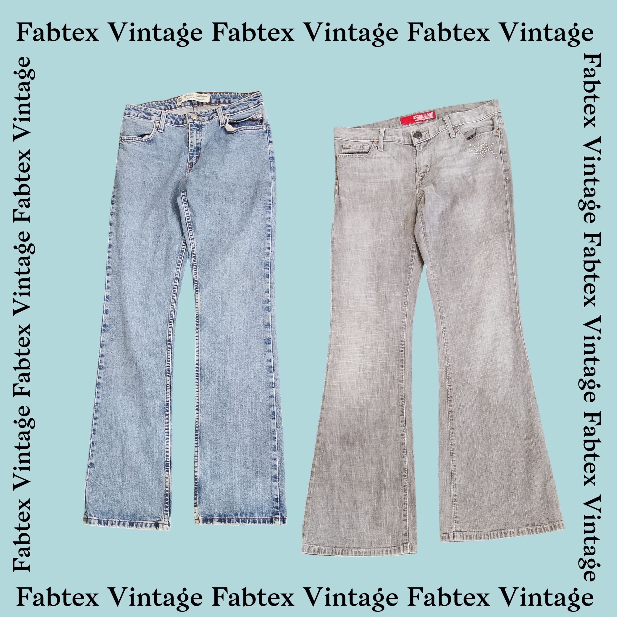 (FV-043) Y2K フレア ブランデッド ジーンズ ( Harley Davidson , Woolrich Guess , Calvin Klein , DKNY , Levi's , Lee )