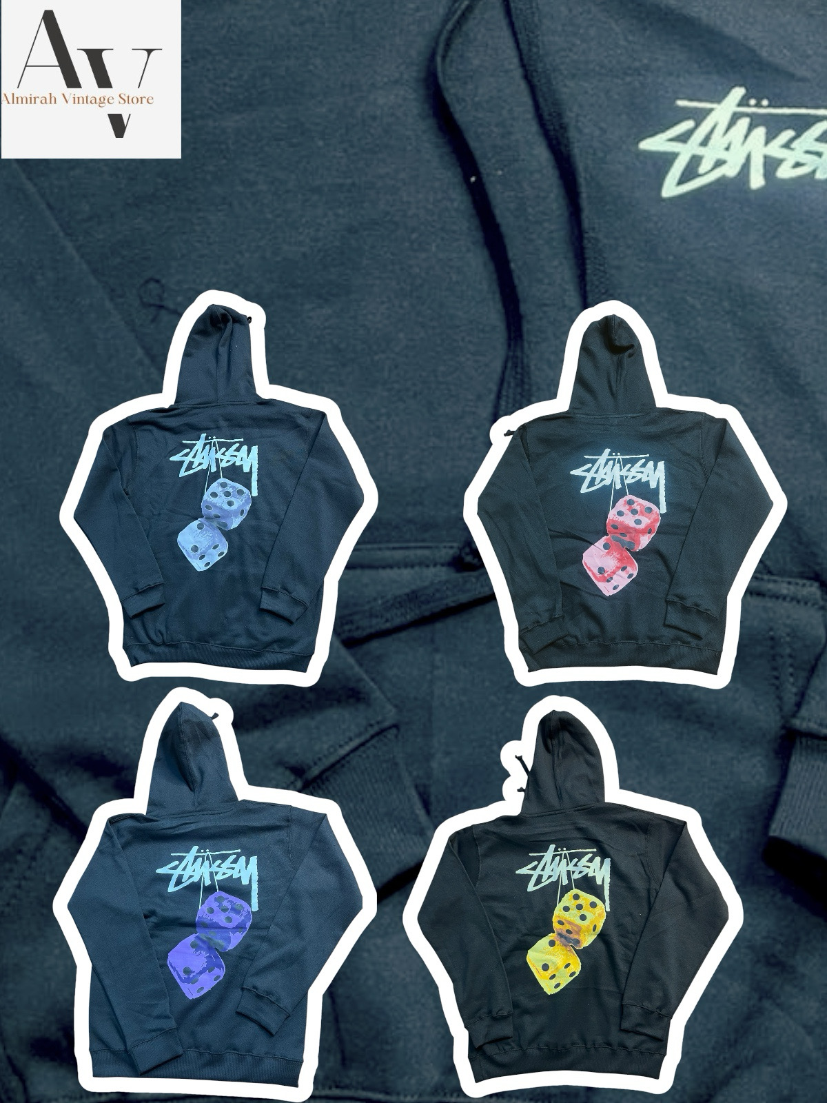 Stussy再加工スタイルのオールダイスカラーのフーディ