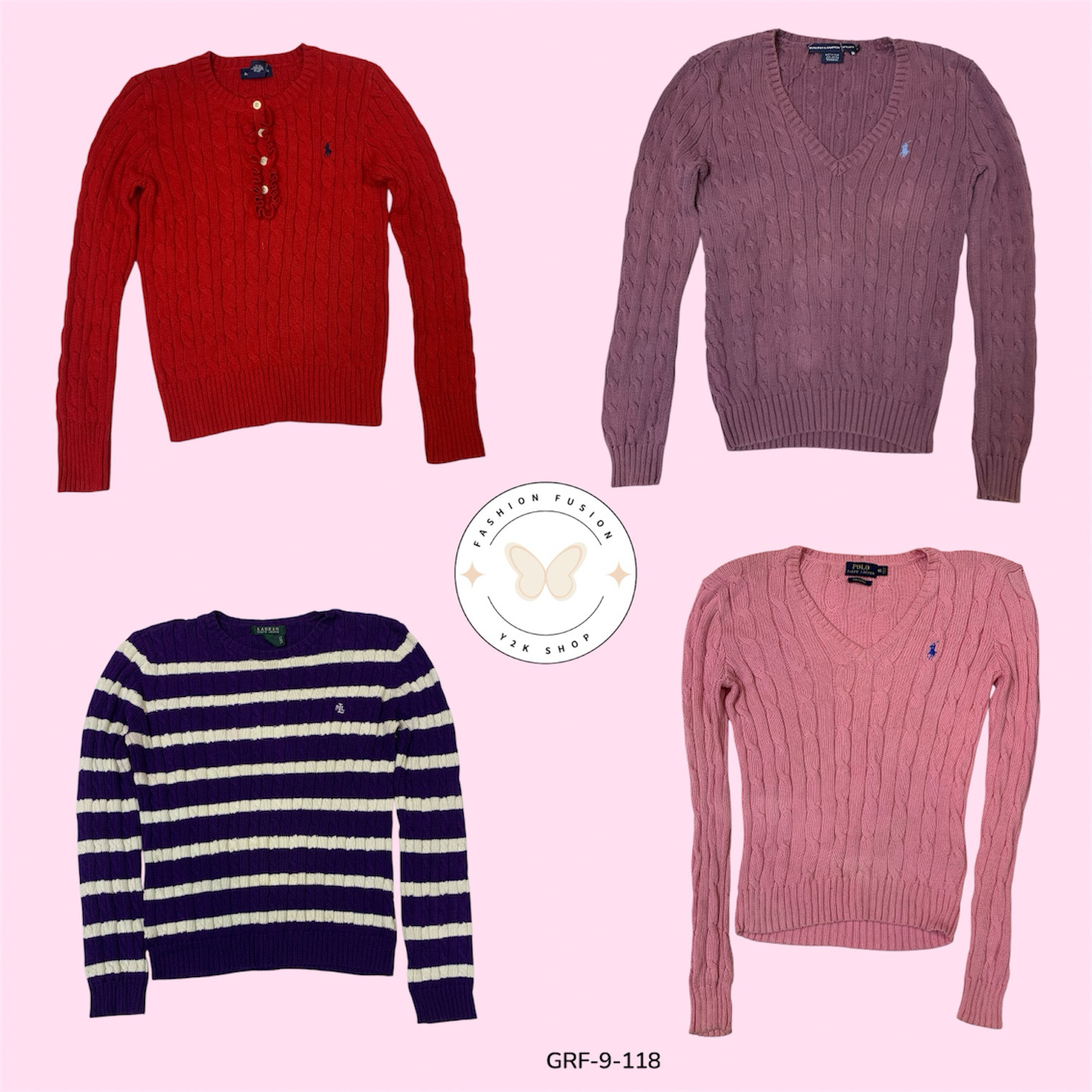 Y2K Ralph Lauren ケーブルニットセーター – ヴィンテージプレッピーエッセンシャル (GRF-9-118)