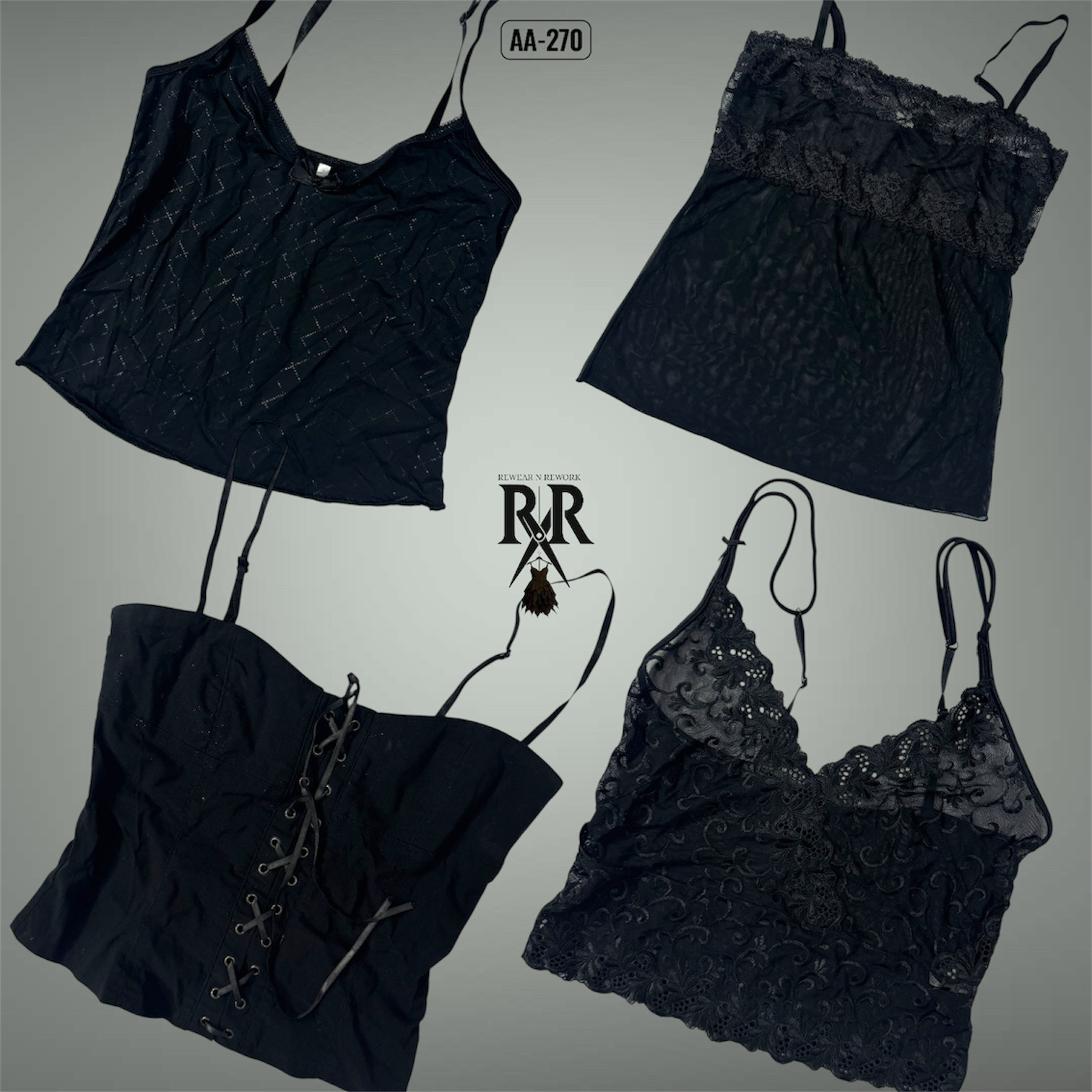 Y2K All Black Gothic Cami Tops (AA-270)