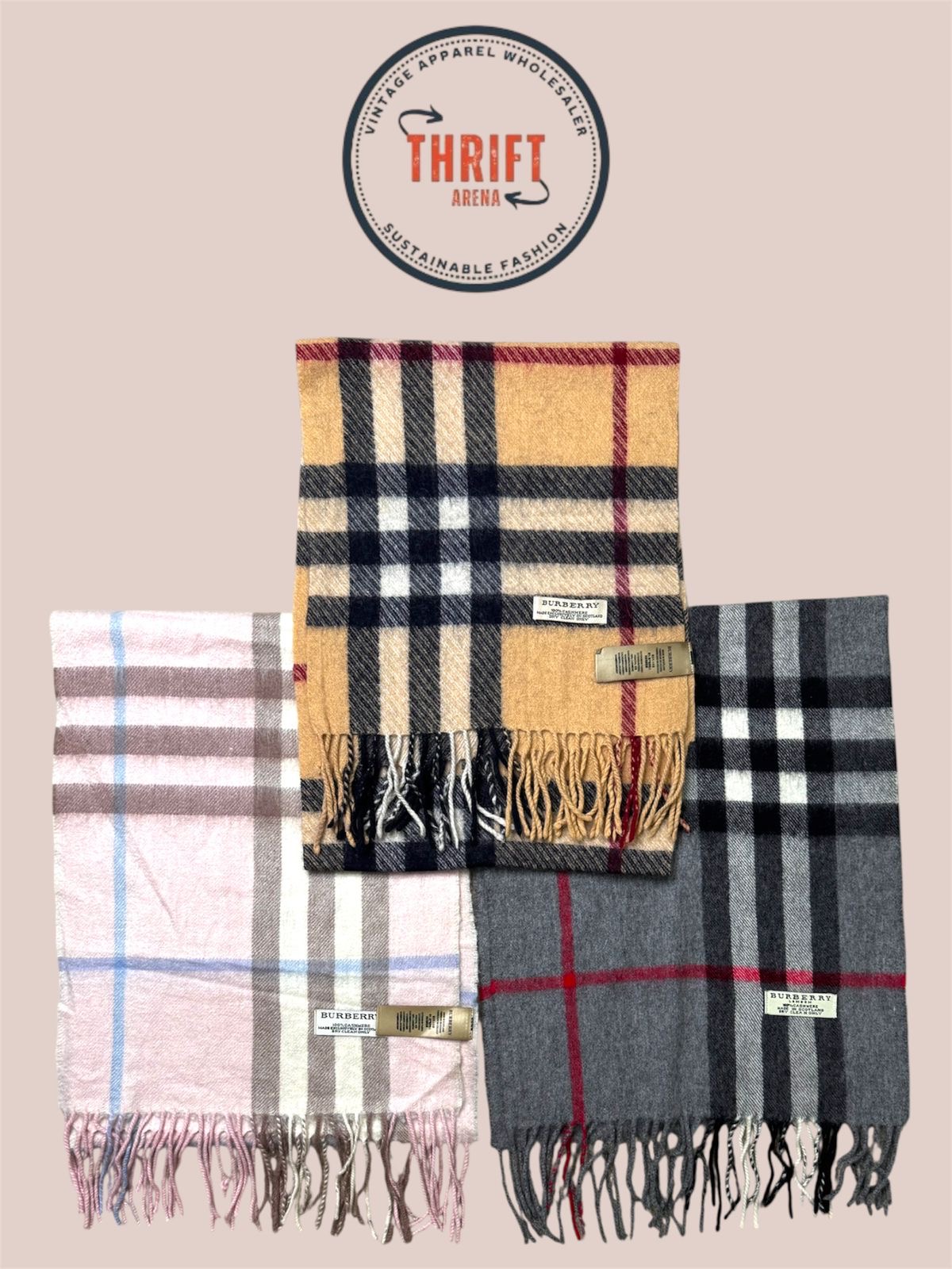 T1696 バーバリー ダブルタグ ビッグ ラージ チェック スカーフ 🧣 100% オーセンティック カシミヤ / ウール